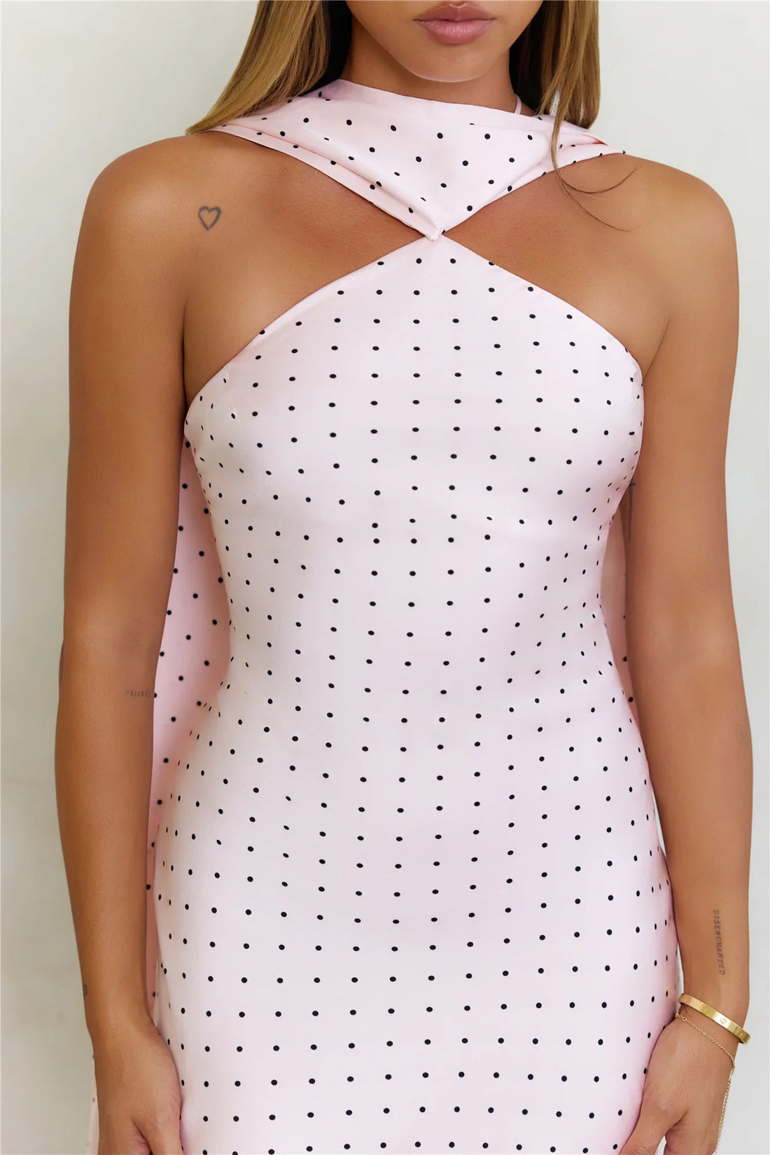 Retro Muse Polka Dot Satin Scarf Mini Dress Pink