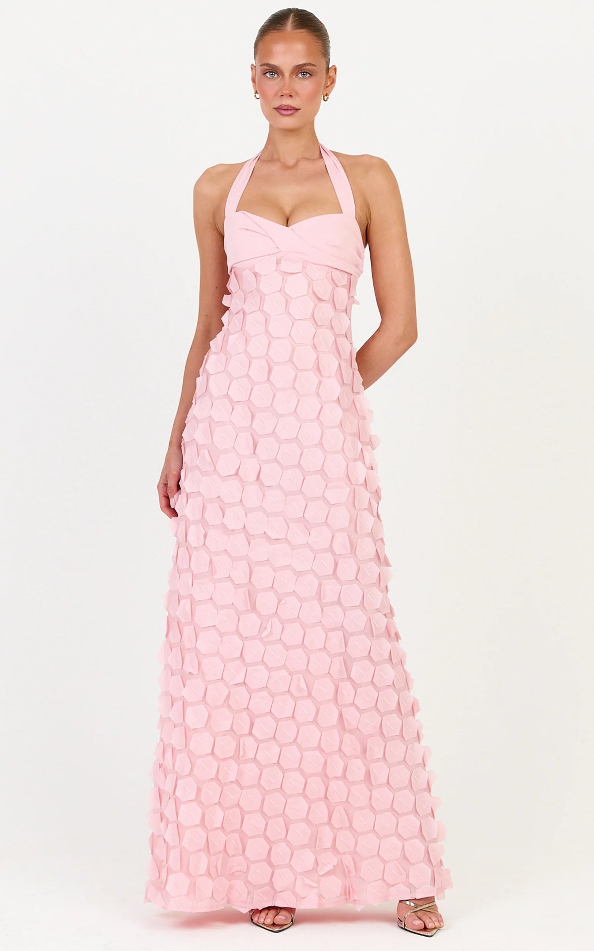 Sloane Maxi Dress - Sweetheart Halter Neck Dress in Pink
