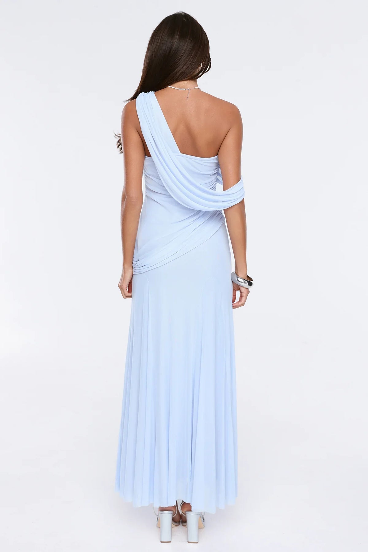 The Influencer Mesh One Shoulder Maxi Dress Blue