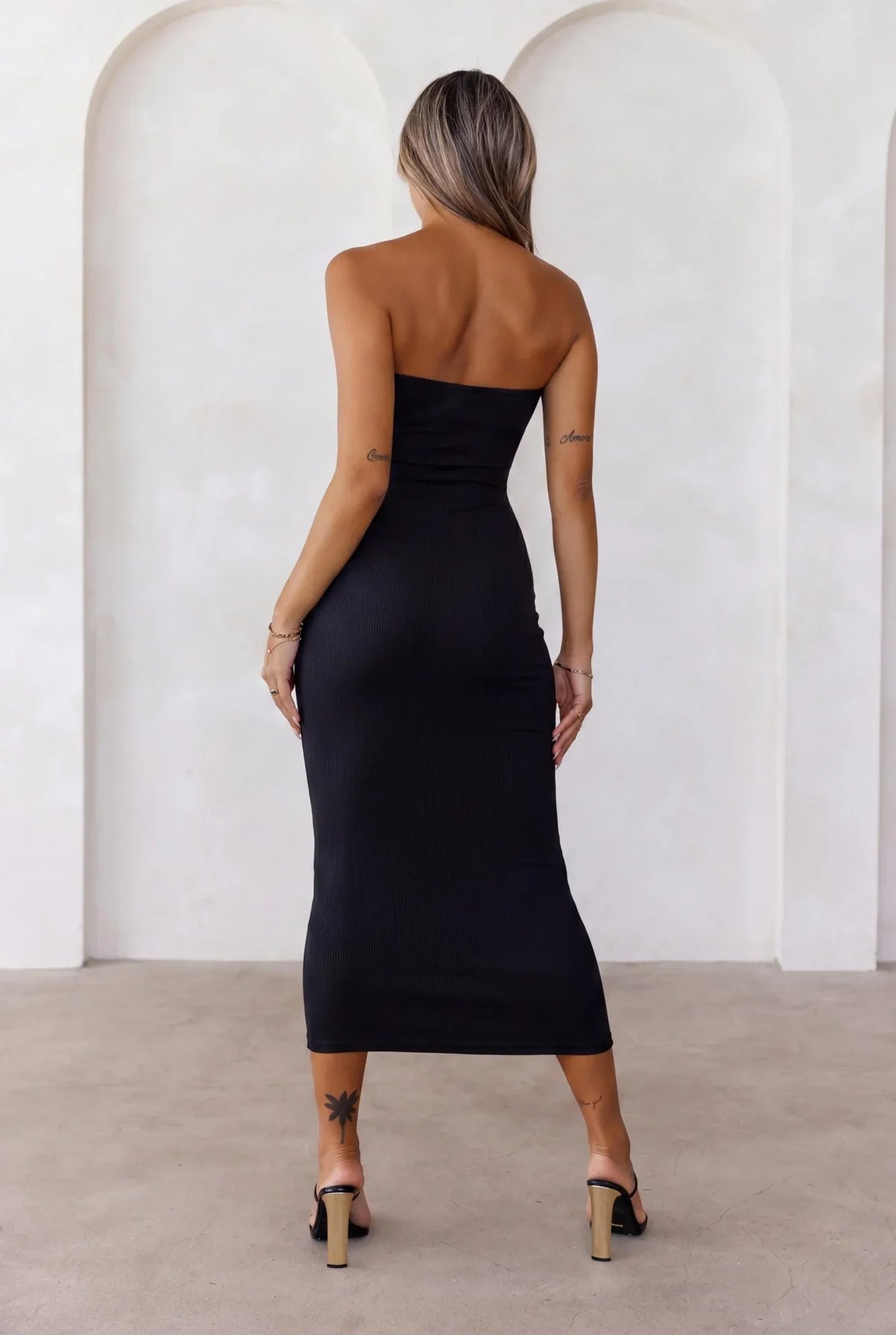 BASE Luxe Rib The Ultimate Strapless Midi Dress Black