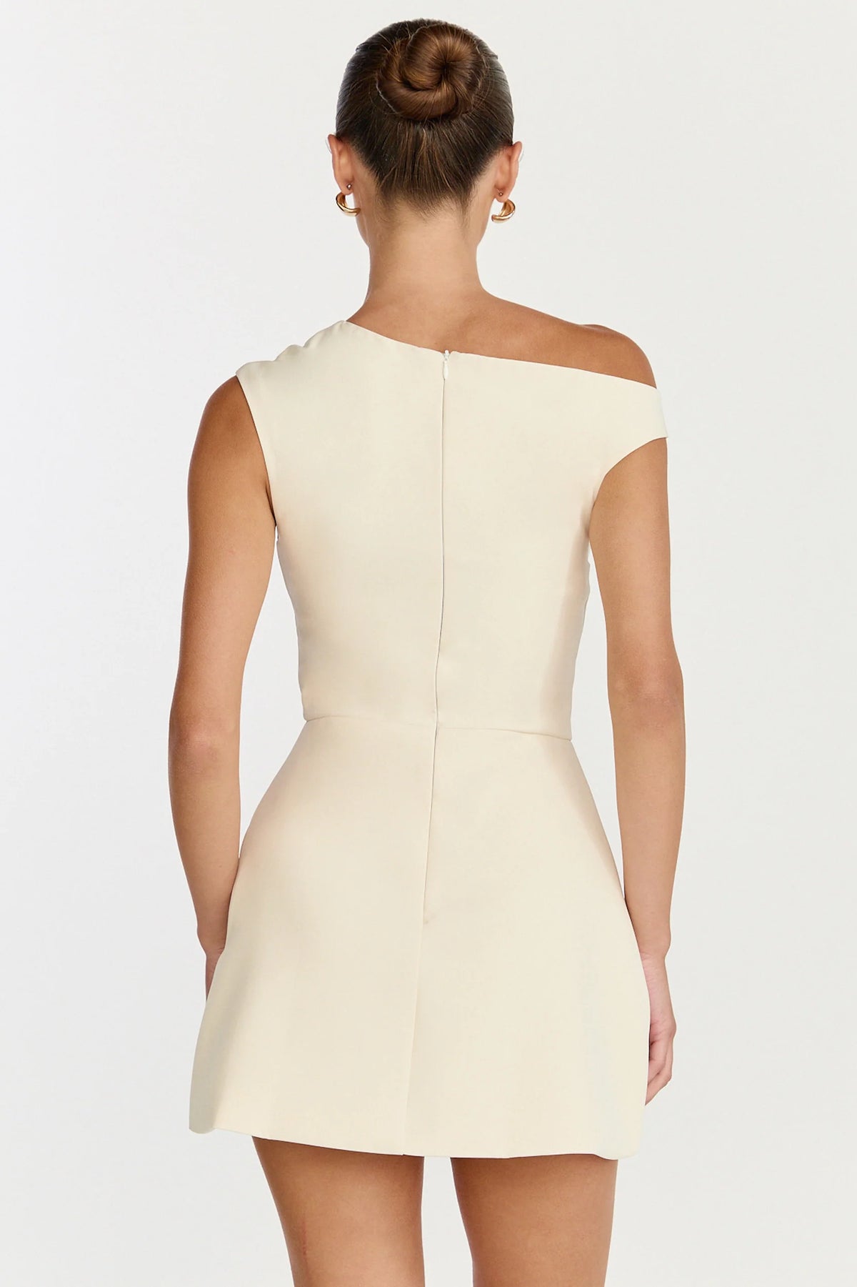 Claire Mini Dress - Tipped Shoulder Tulip Skirt Dress in White
