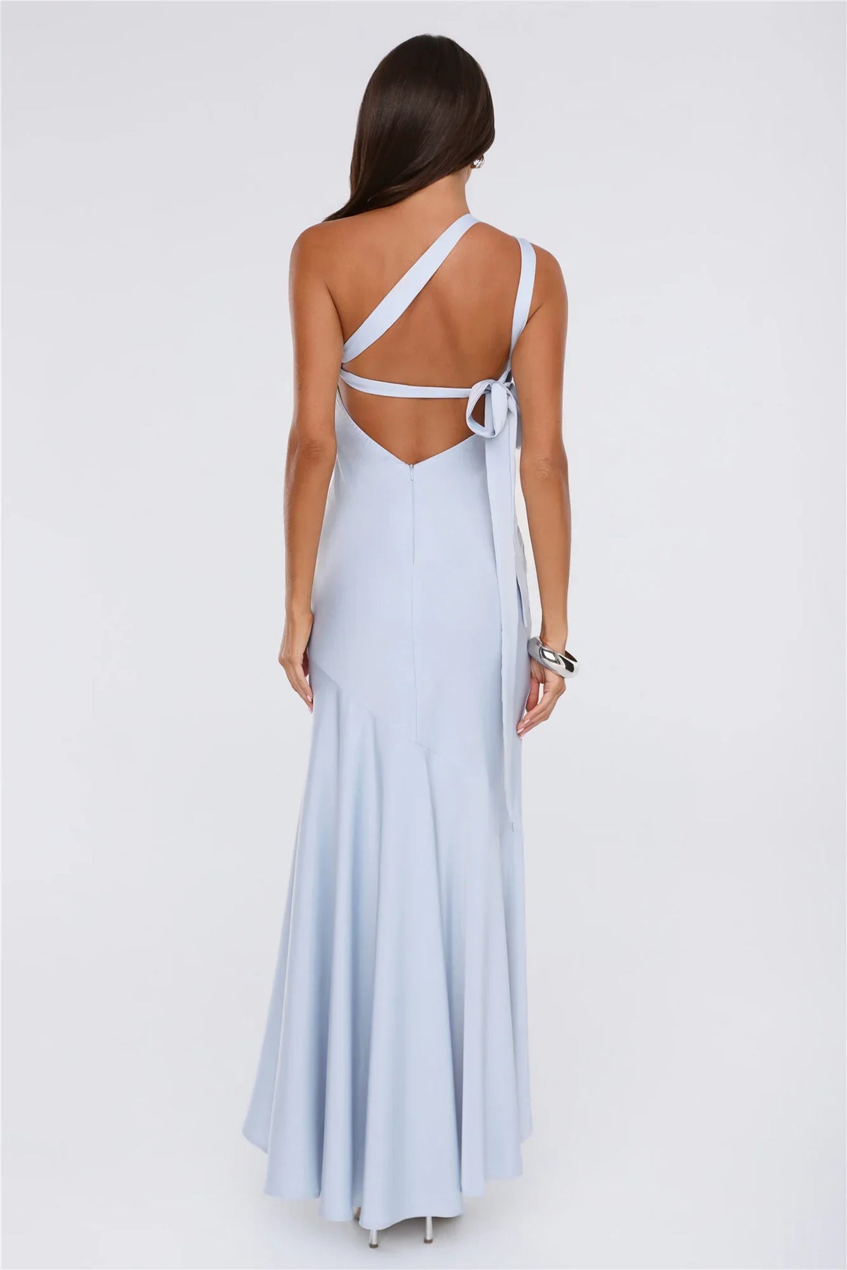 Jelly Glow One Shoulder Satin Maxi Dress Blue