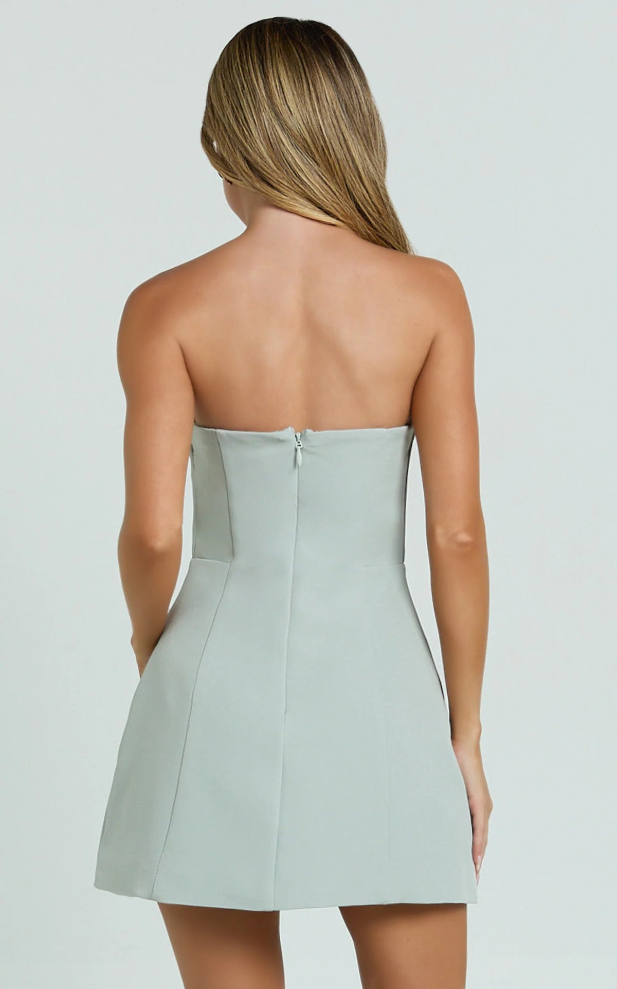 Catharine Mini Dress - Strapless A Line Dress in Sage