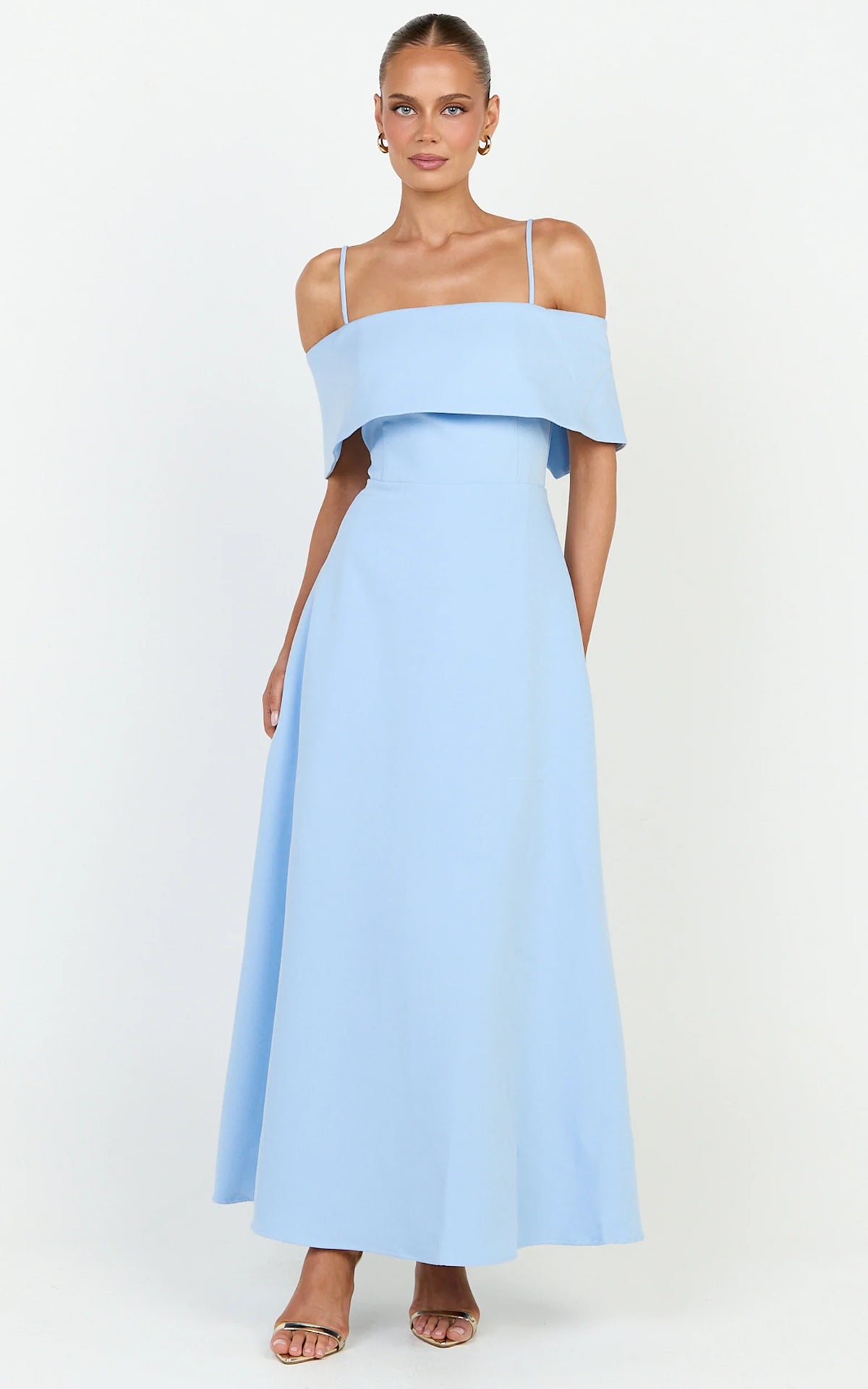 Aviana Midi Dress - Bodice Overlay A Line Dress in Blue