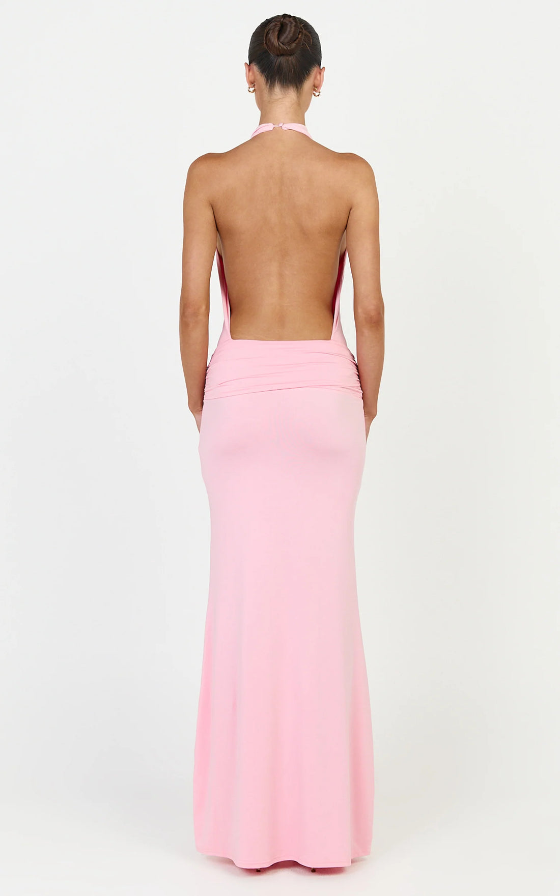 Lizzy Maxi Dress - Backless Ruched Bodycon Dress in Pink
