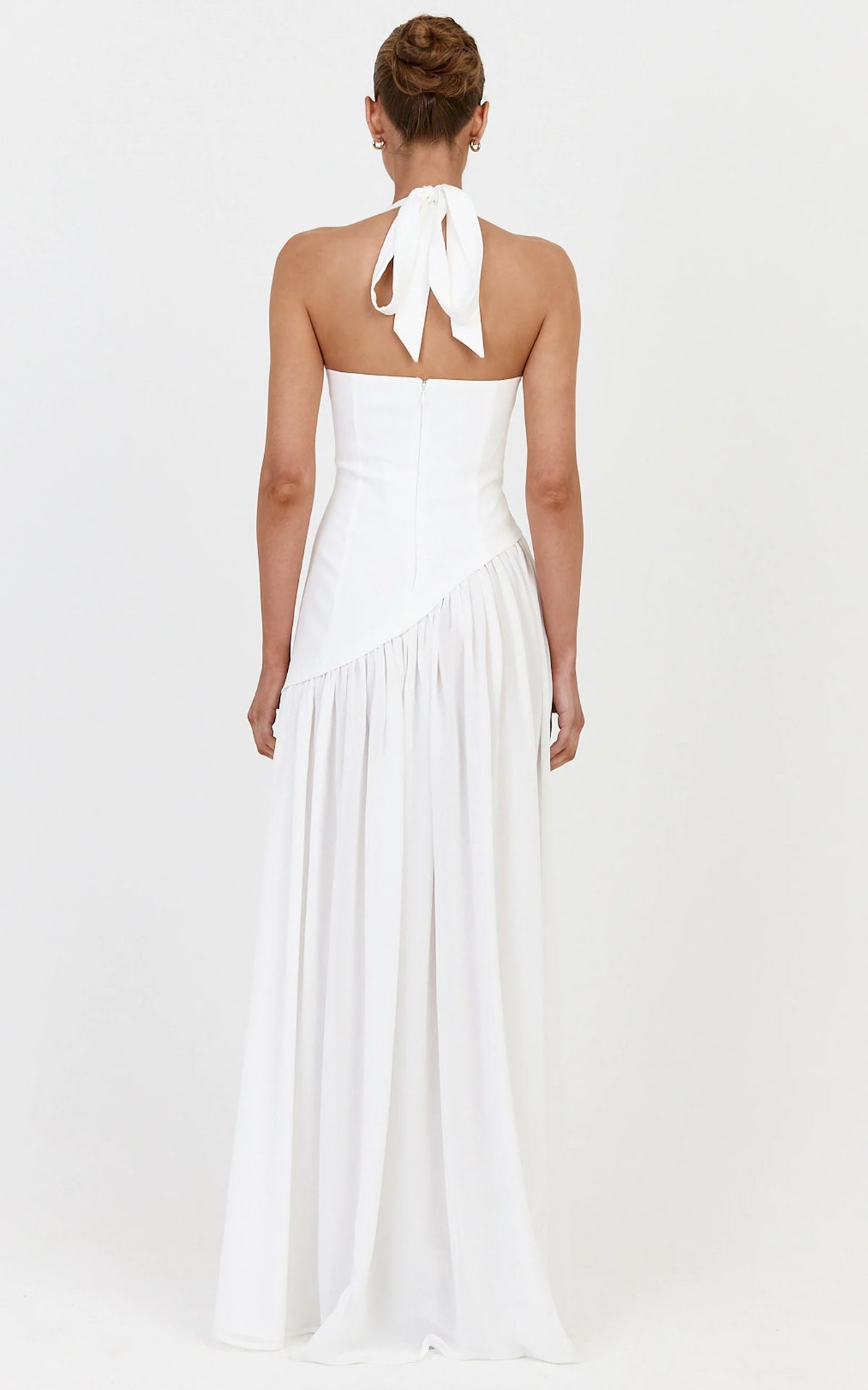 Calla Maxi Dress - Halter Neck Asymmetric Dropped Waist Dress in White