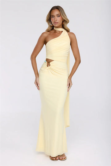 Pretty Whisper Halter Mesh Maxi Dress Yellow