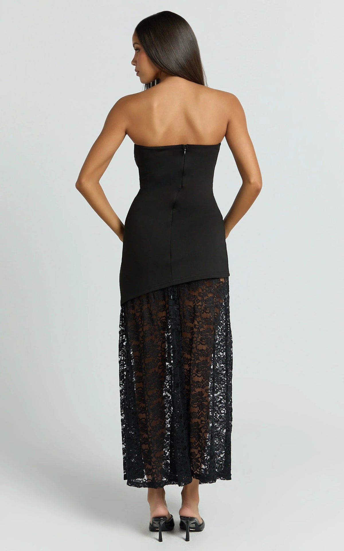 Mila Midi Dress - Strapless Dropped Waist Dress in Black
