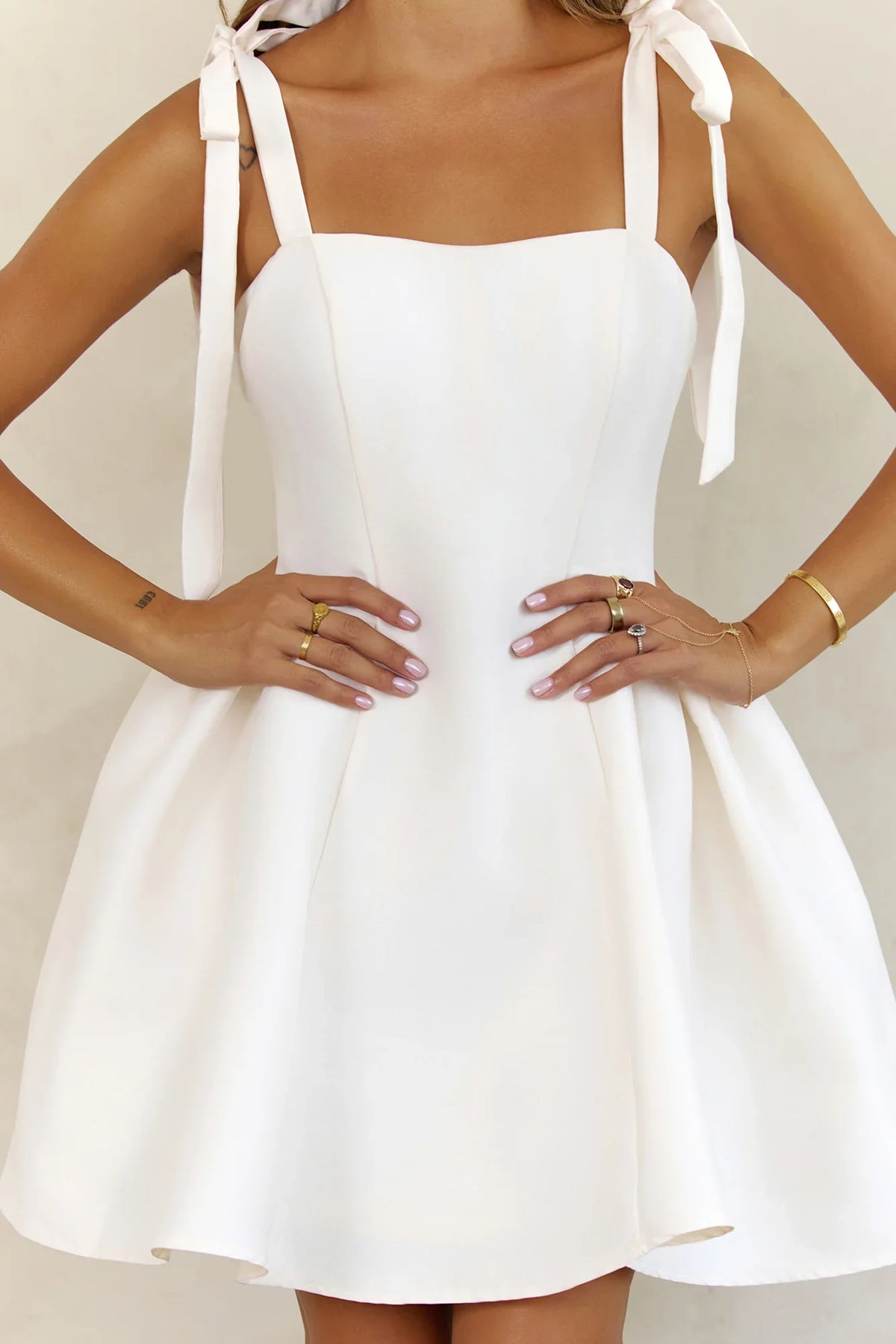 Sweetest Thing Tie Strap Fit and Flare Mini Dress Cream