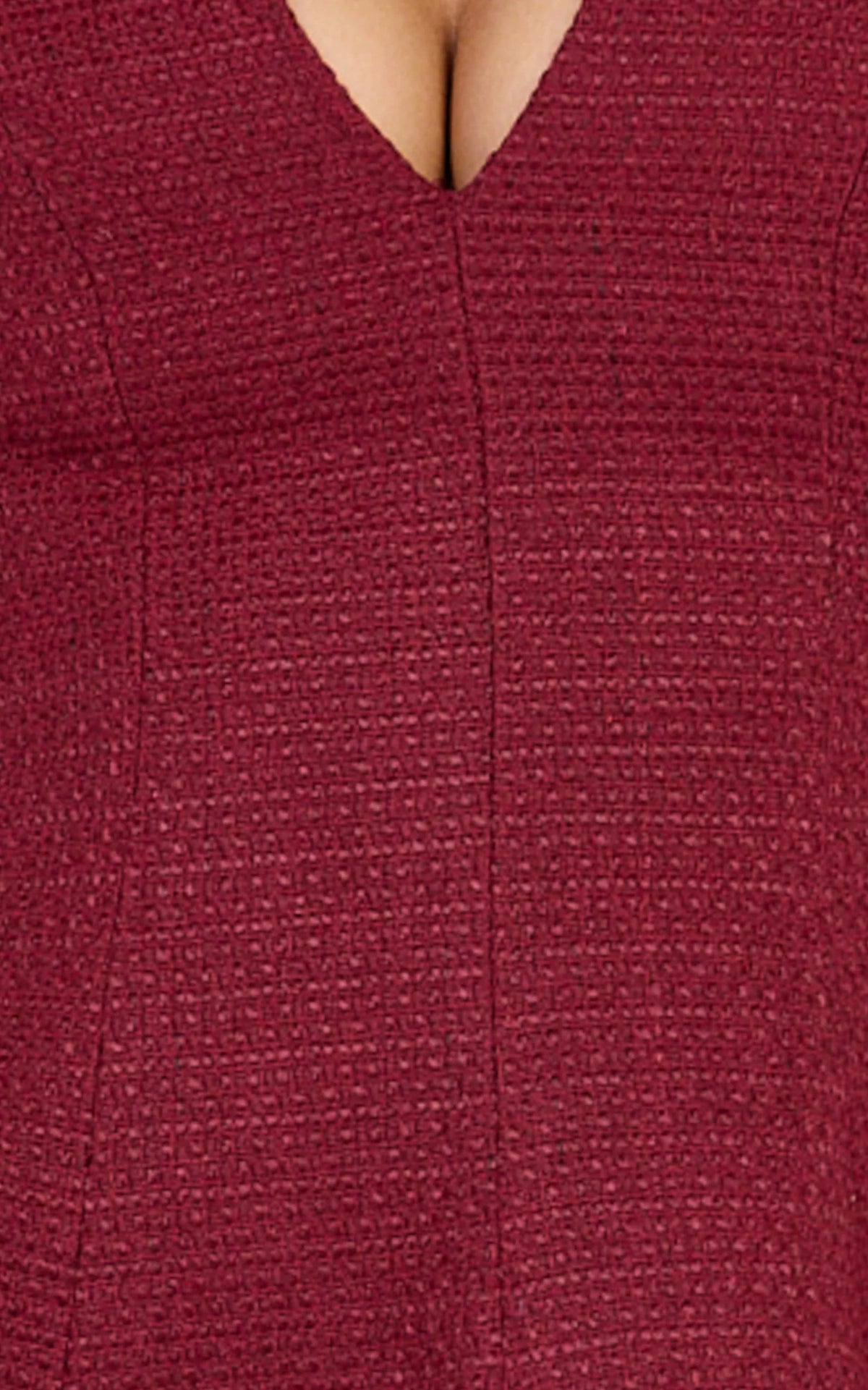 Nelson Mini Dress - Low Cut Boucle Fit & Flare Mini Dress in Wine
