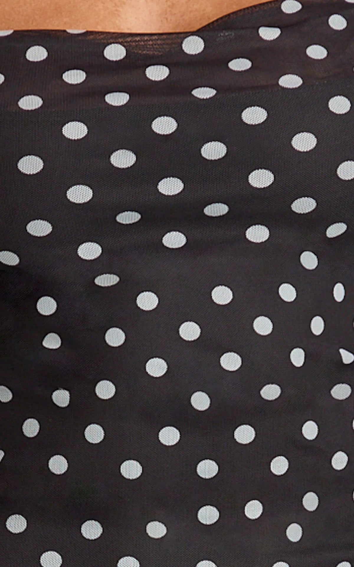 Rosha Midi Dress - Ruffle Strap Dress in Black Polkadot