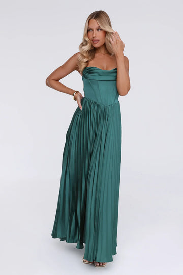 Starlit Kiss Satin Maxi Dress Green