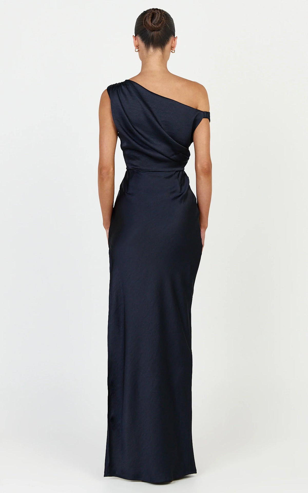 Laurie Maxi Dress - One Shoulder Ruched Dress in Navy
