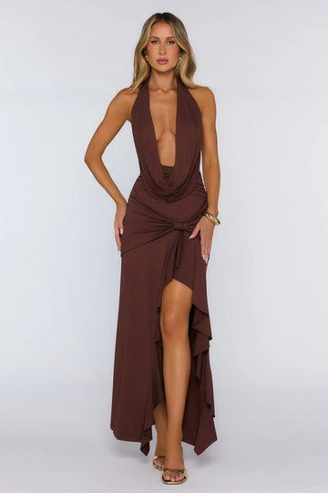 Showroom Dressing Halter Maxi Dress Brown
