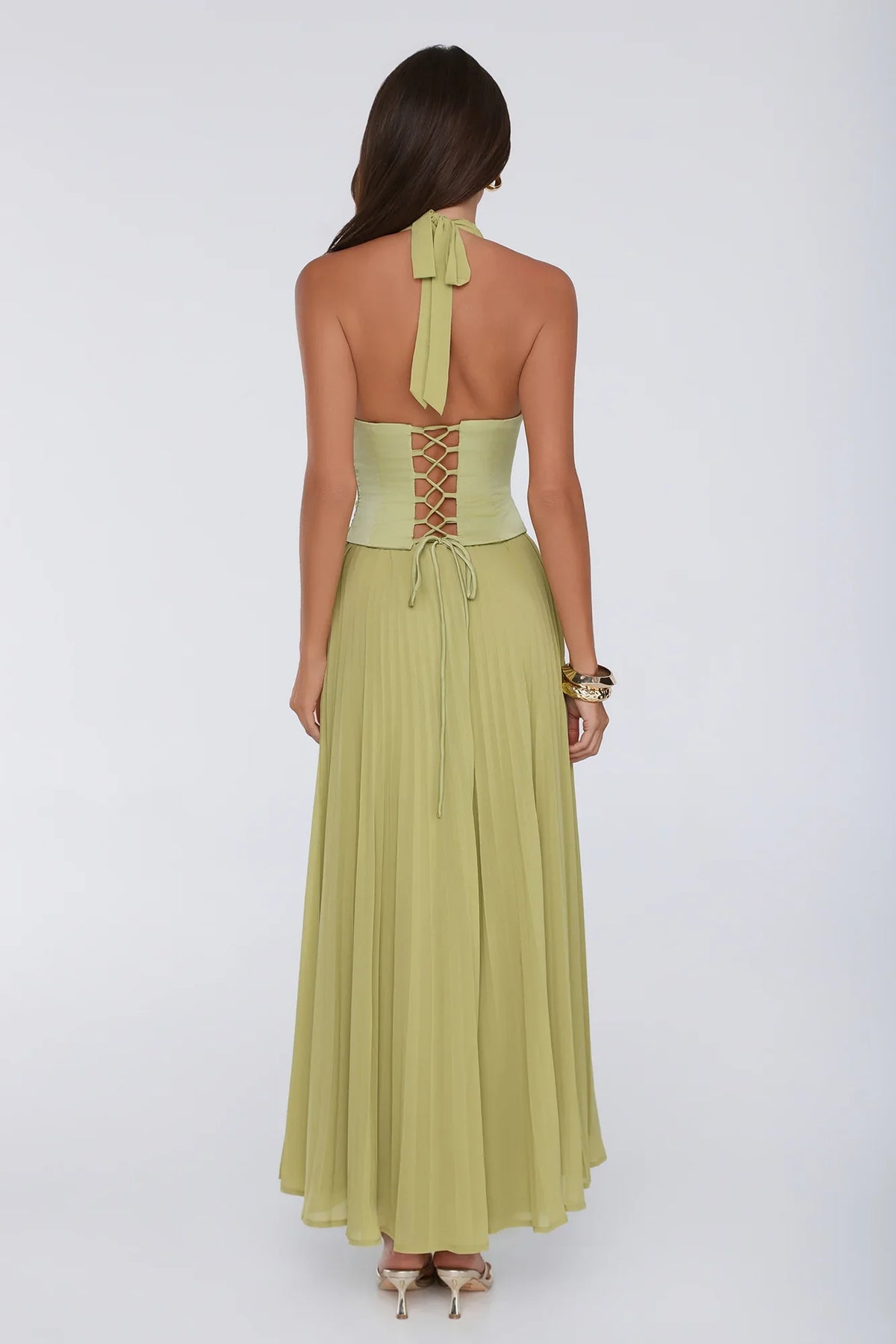 The Secret Waltz Halter Maxi Dress Lime