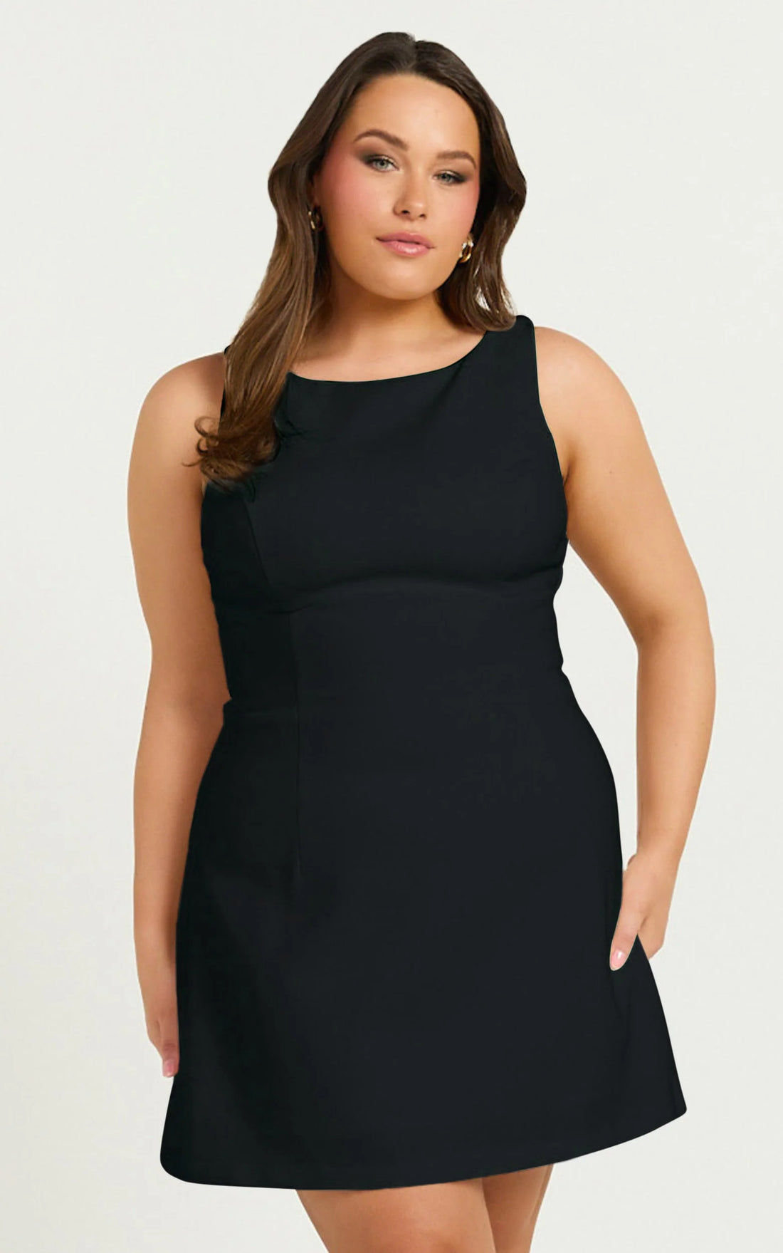 Freddie Mini Dress - Boat Neck Fit and Flare Dress in Black
