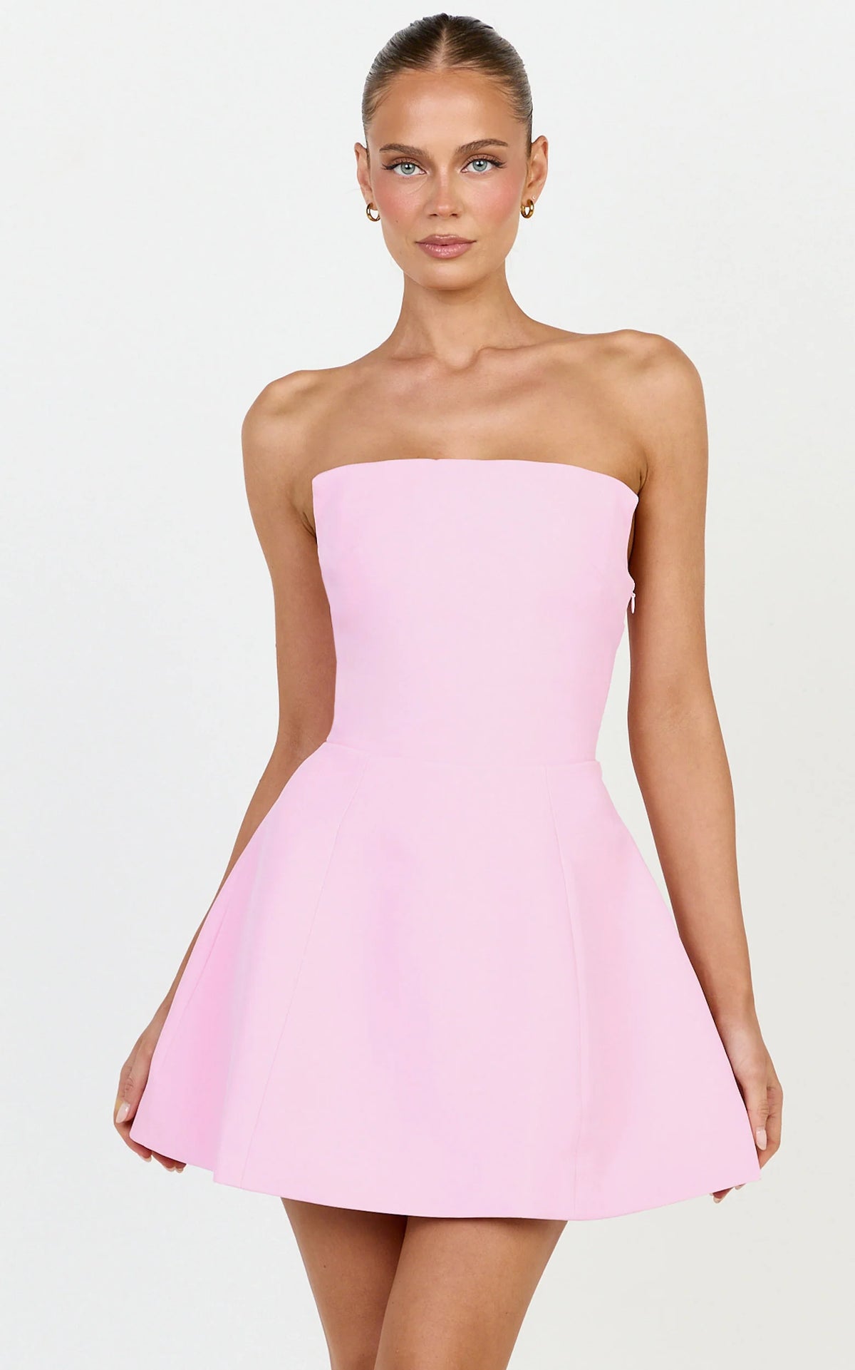 Dani Mini Dress - Strapless Square Neck Tulip Skirt Dress in Pink