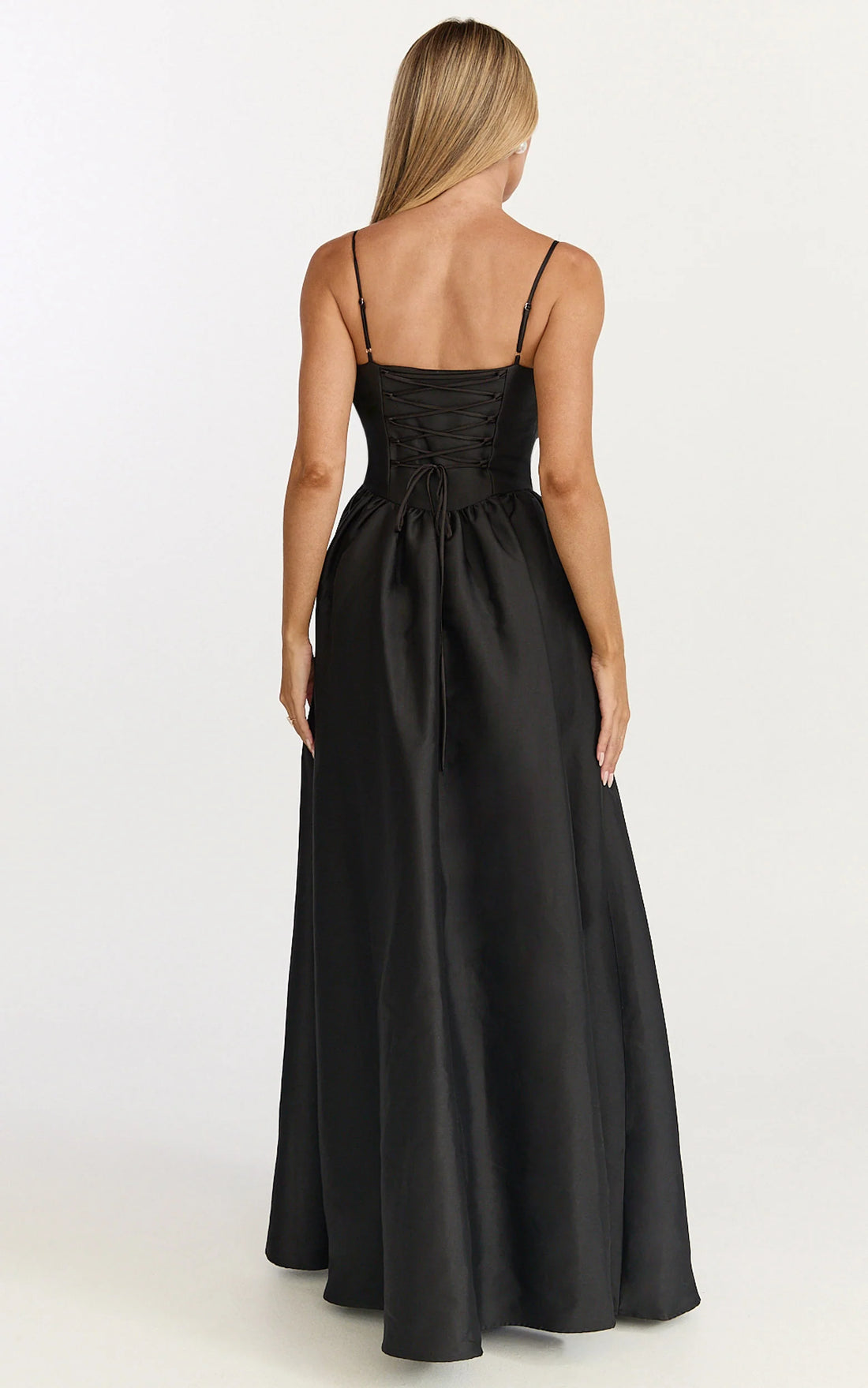 Louisa Maxi Dress - Boned Bodice Lace Up Back Dress in Black
