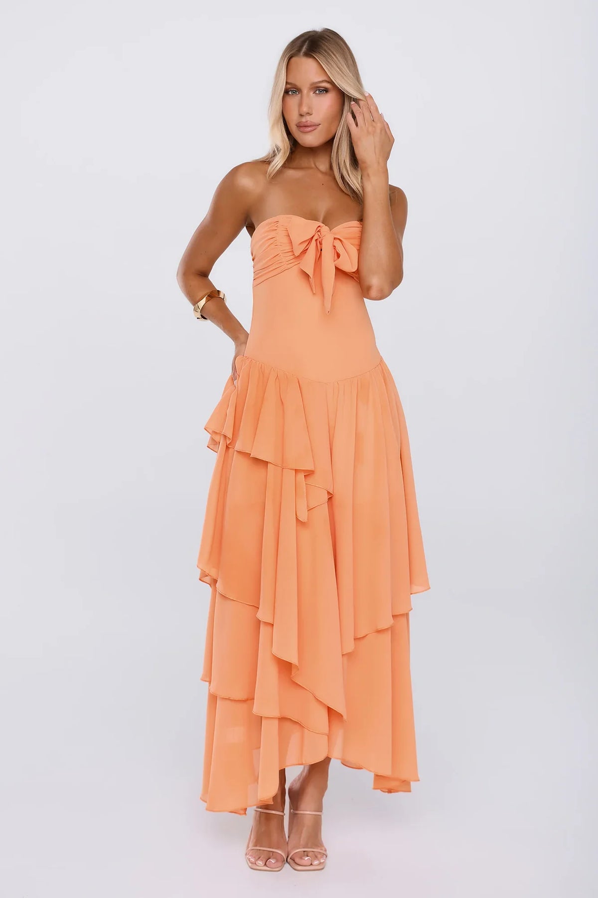 Made To Shine Strapless Maxi Dress Orange
