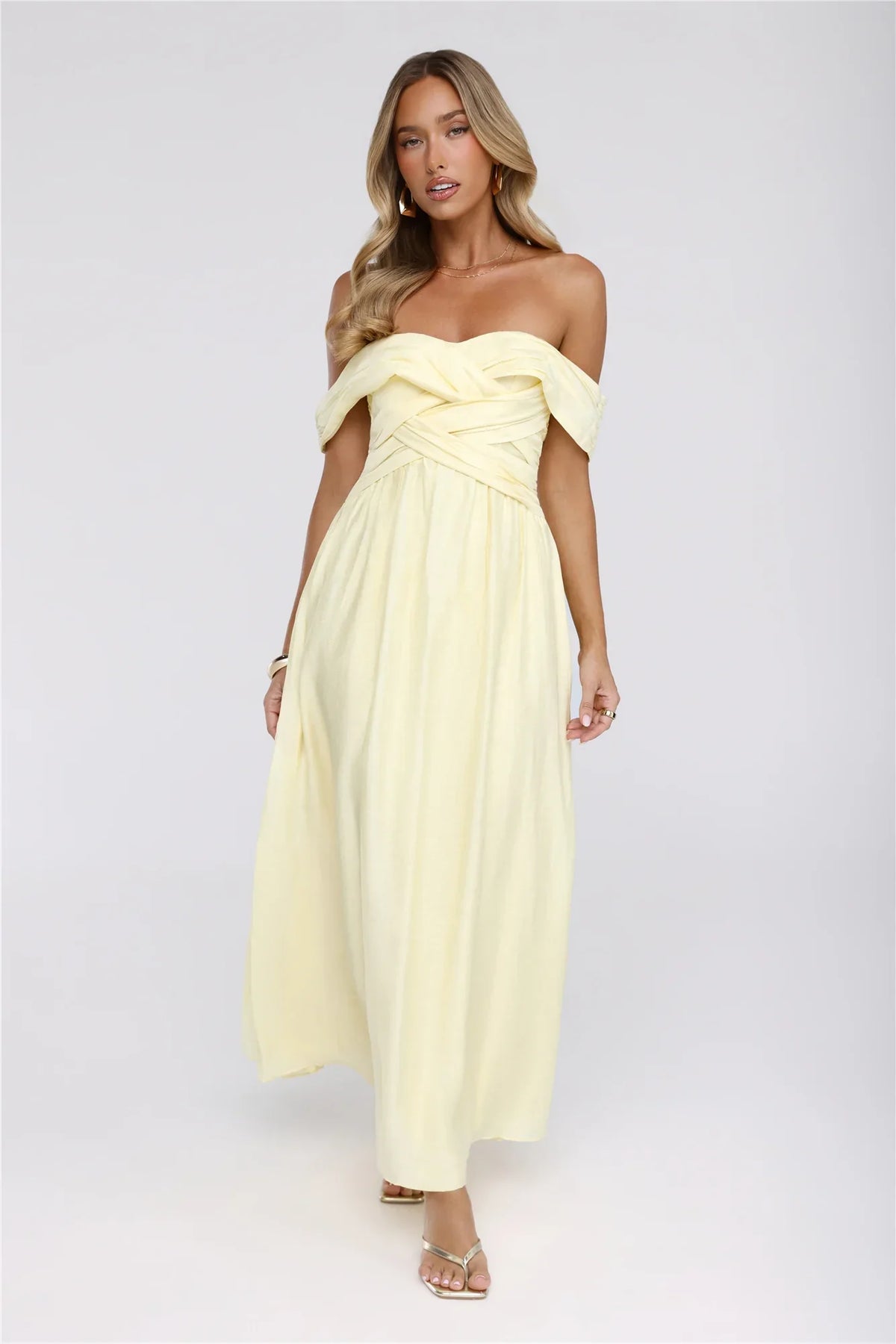 Sand Twirl Off Shoulder Maxi Dress Yellow