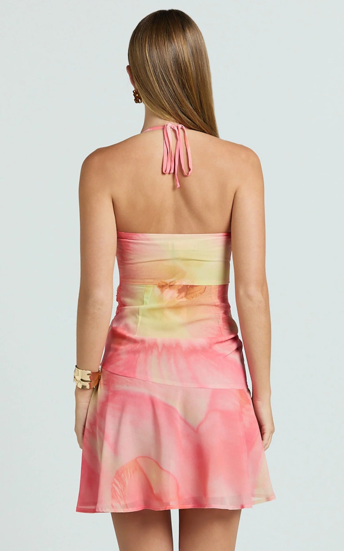 Charlie Mini Dress - Shirred Polka Dot Halter Dress in Regency Floral