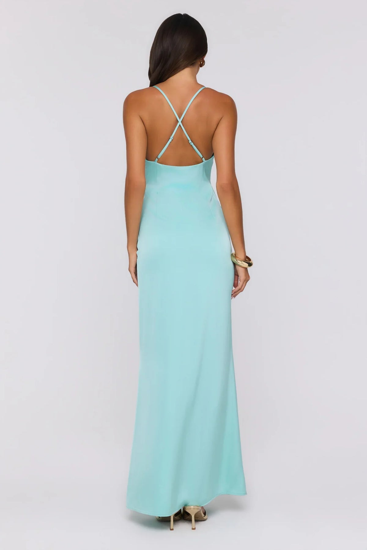 Ocean Haze Satin Maxi Dress Aqua