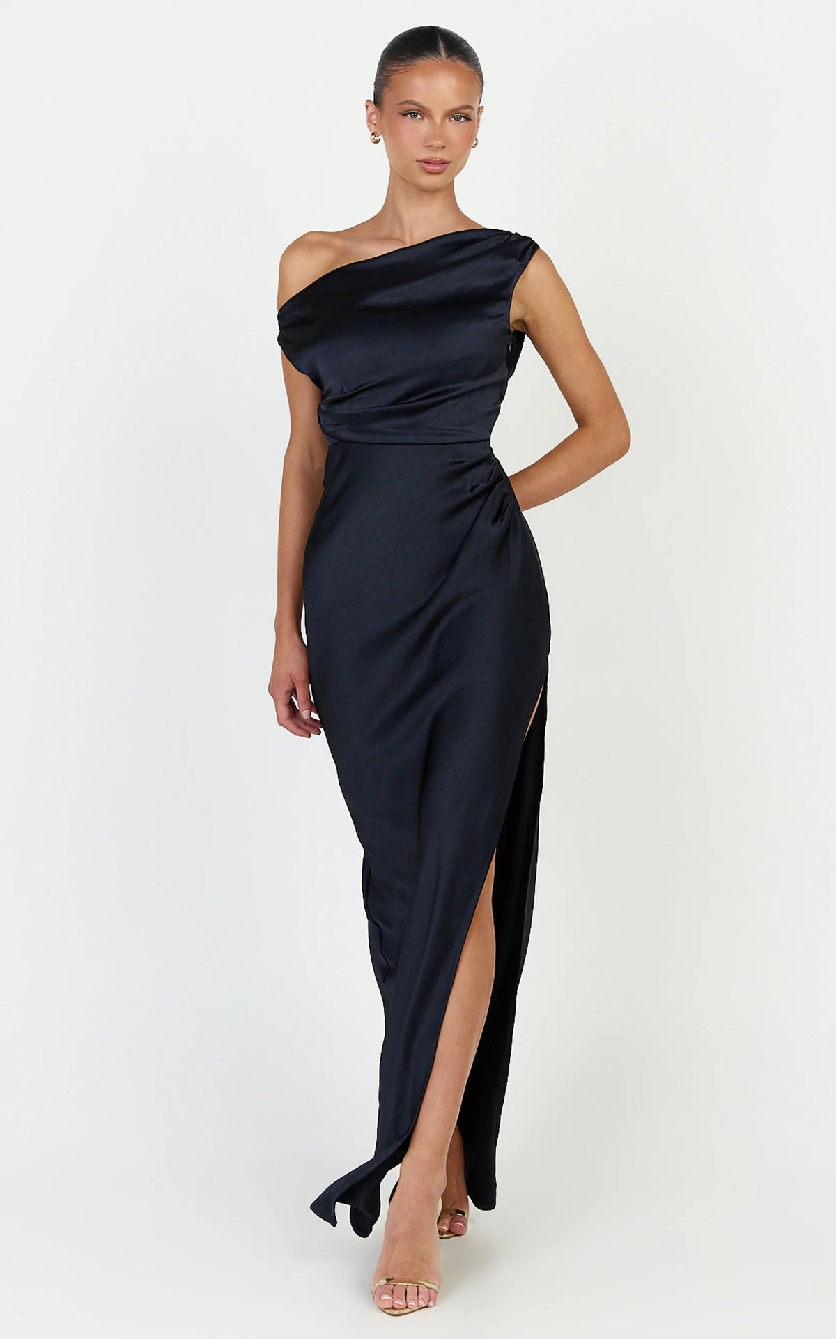 Laurie Maxi Dress - One Shoulder Ruched Dress in Navy