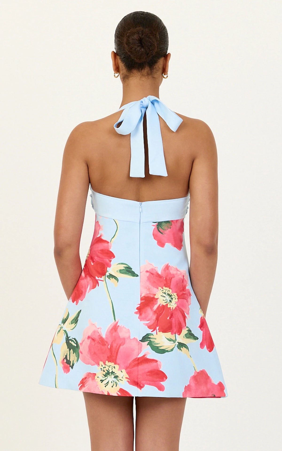 Seraphine Mini Dress - Halter Neck Twist Front Tulip Skirt Dress in Luciana Floral Print