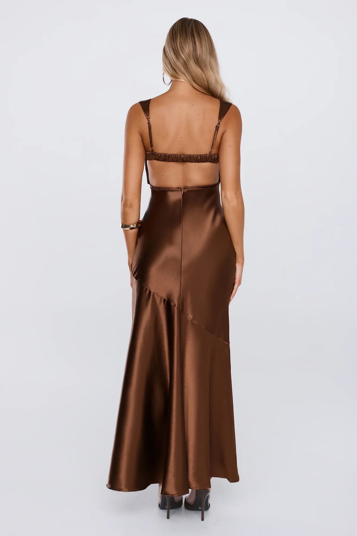 Kiss Your Crush Satin Maxi Dress Brown