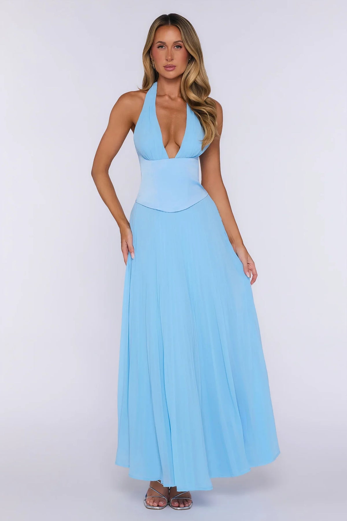 The Pretty Waltz Halter Maxi Dress Light Blue