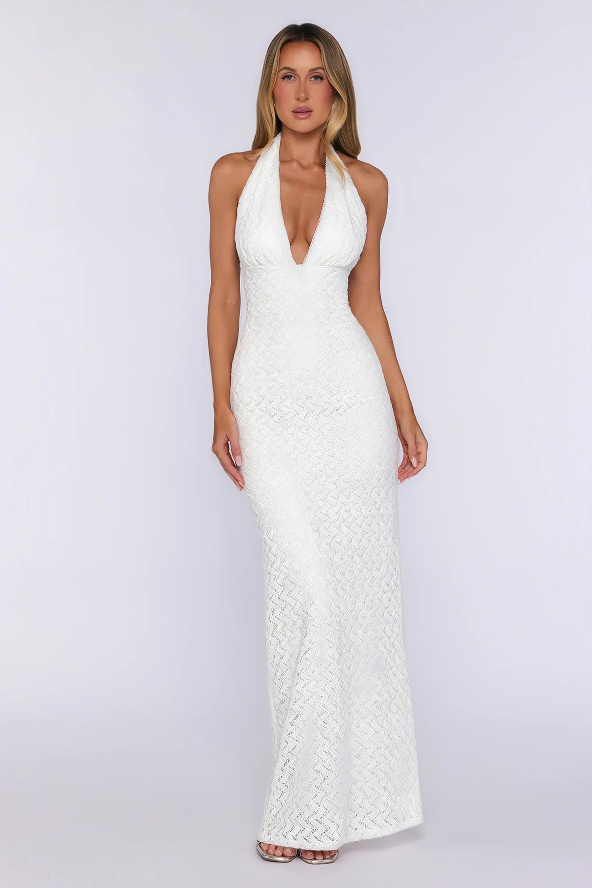 Flirty Daydream Halter Knit Maxi Dress White