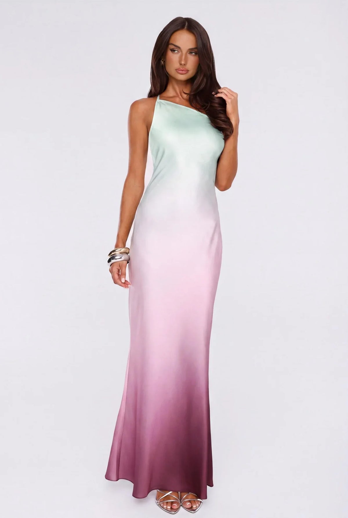 Glowing Spell One Shoulder Satin Maxi Dress Ombre