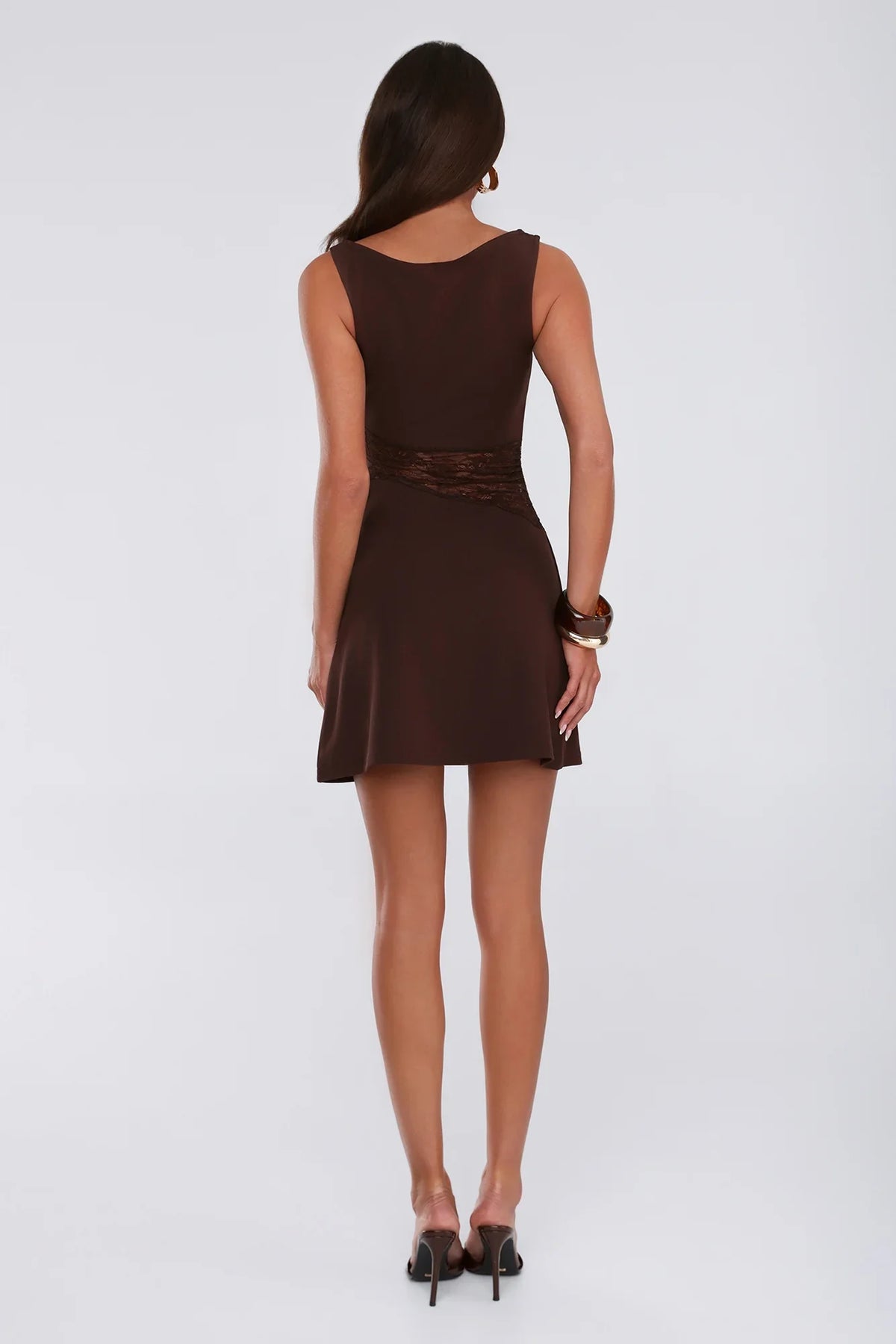 Sleek Lace Panel Bodycon Mini Dress Brown