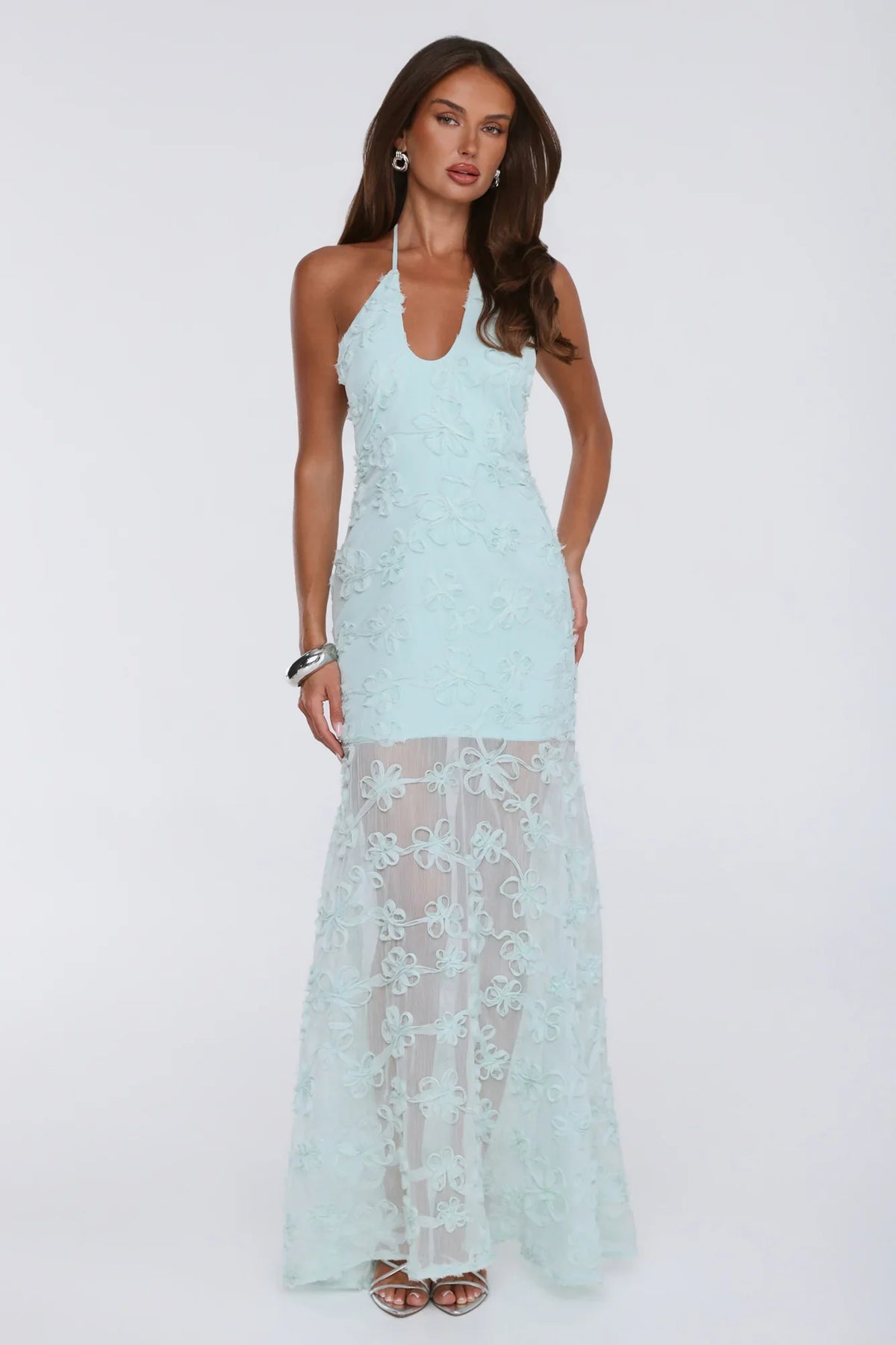 Enchanted Aura Halter Maxi Dress Sage