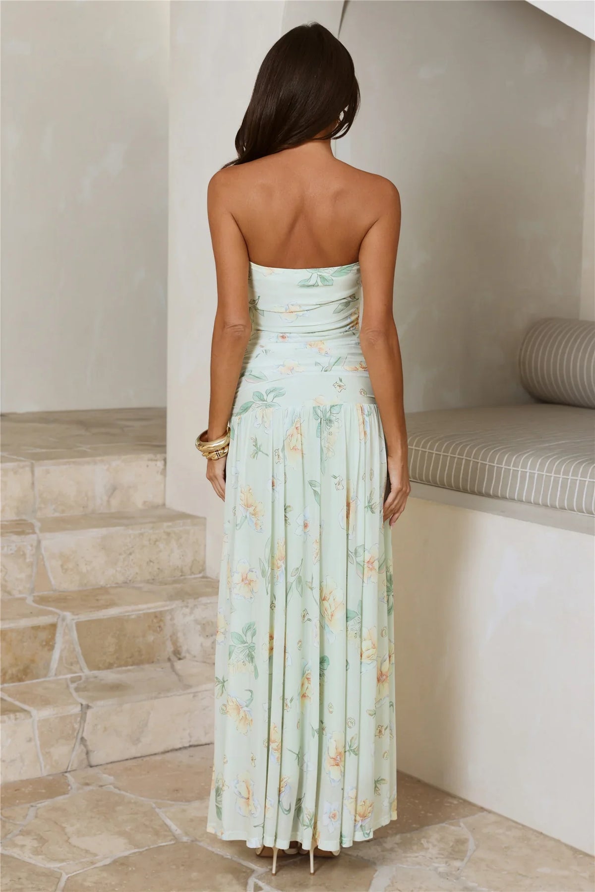 The Pretty Hour Mesh Strapless Maxi Dress Green