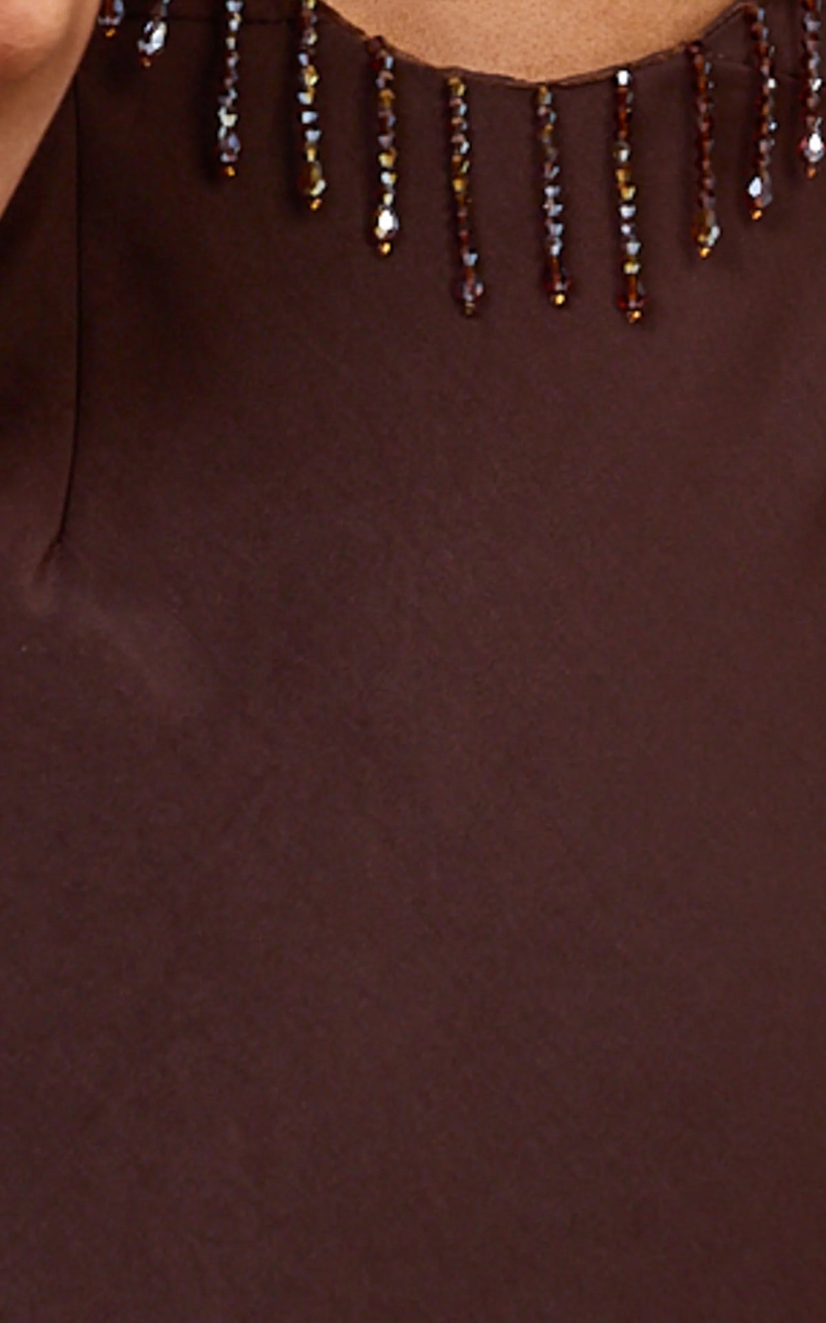 Azura Maxi Dress - Backless Beaded Trim Dress in Chocolate