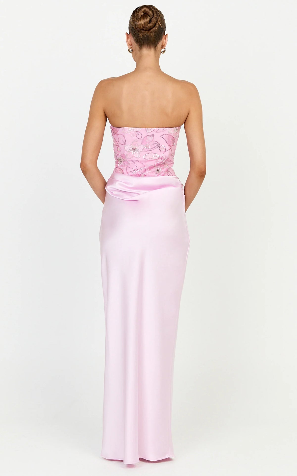 Amie Maxi Dress - Strapless Sequin Bodice Dress With Draped Satin Skirt in Pink