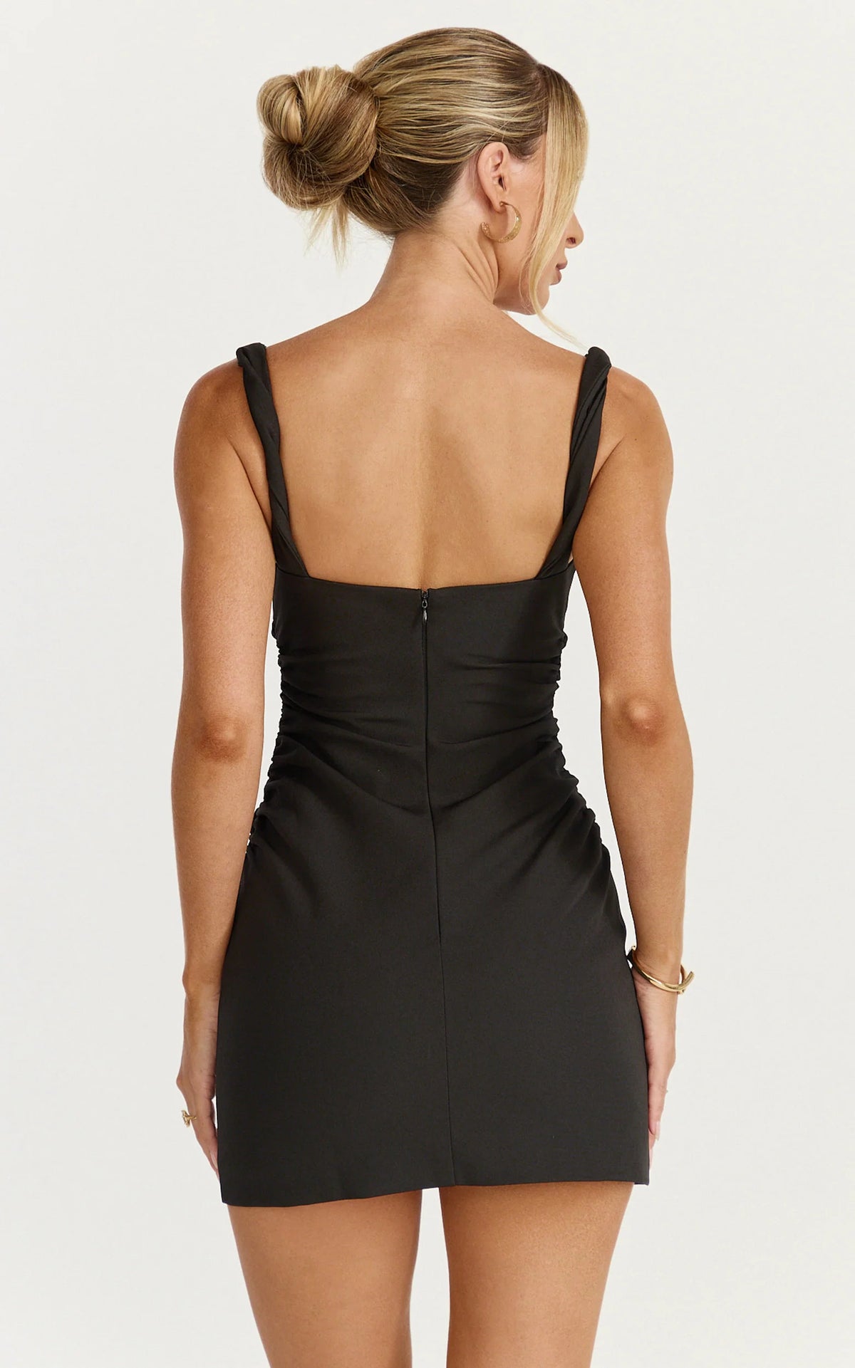 Eugenia Mini Dress - Square Neck Bodycon Dress in Black