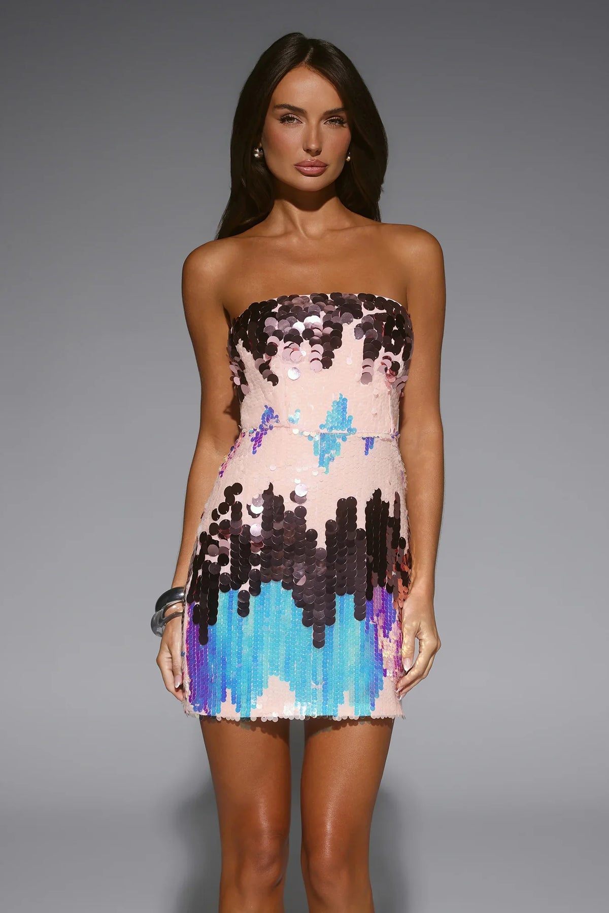 Shine On You Strapless Sequin Mini Dress Pink