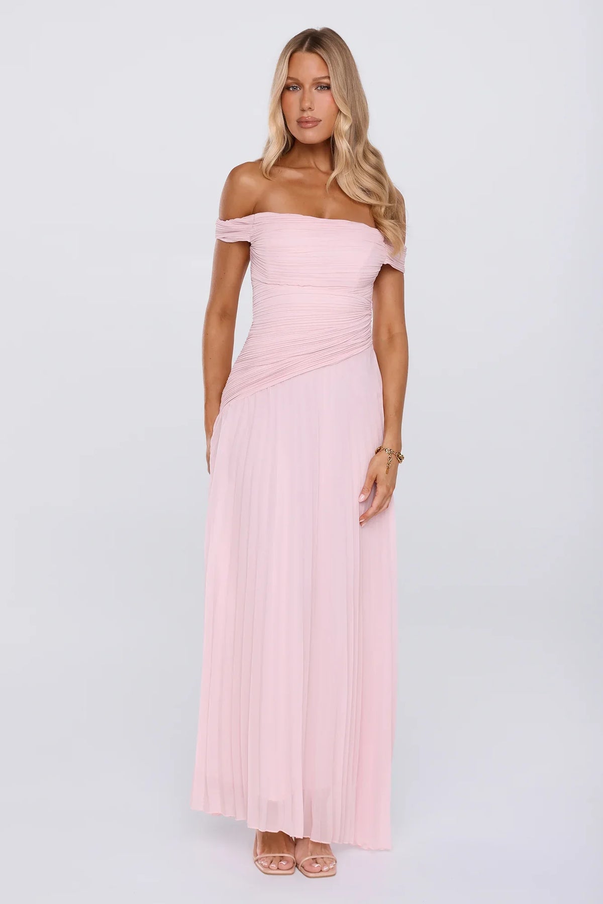 The Look Speaks Off Shoulder Maxi Dress Pink