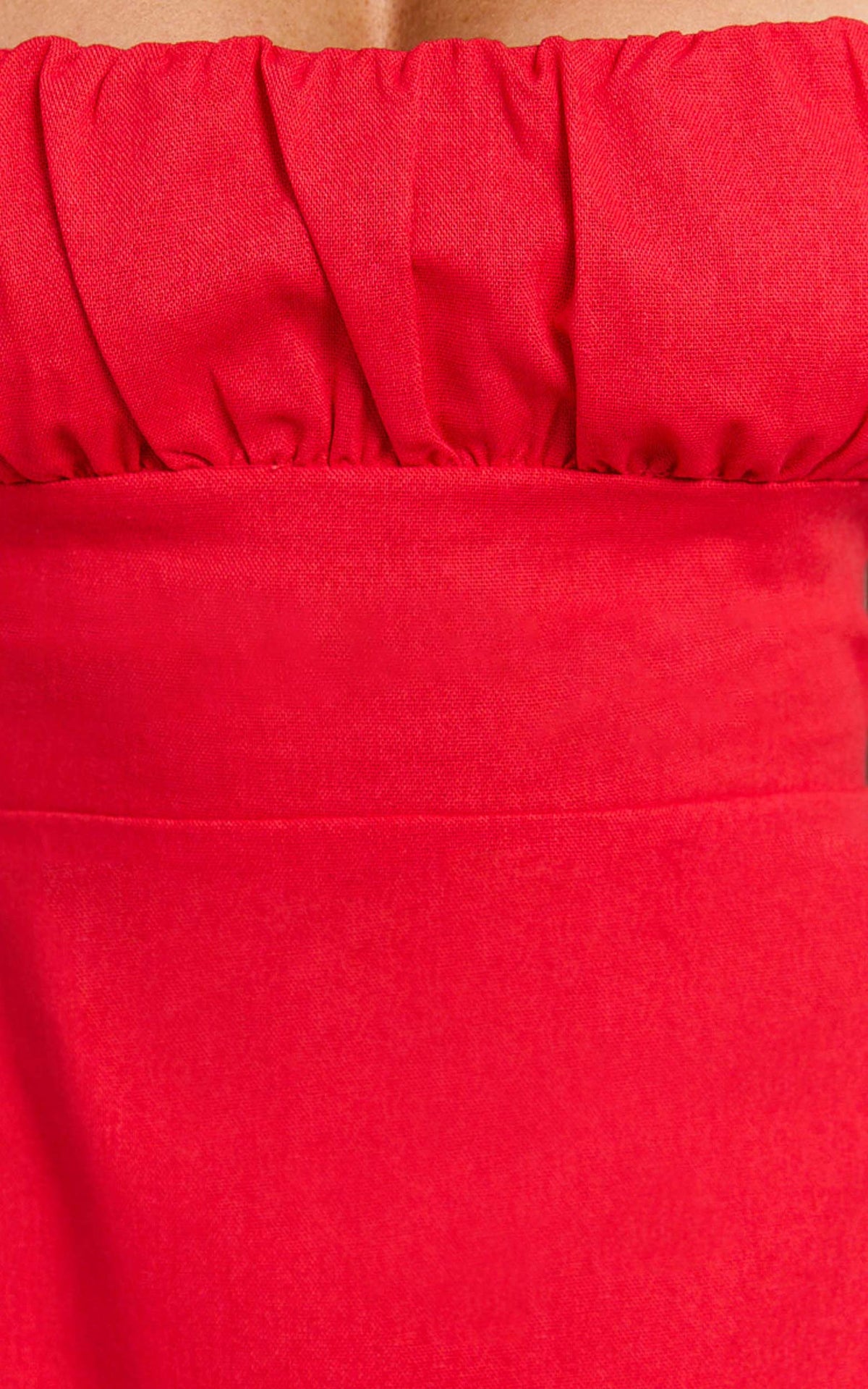 Ginny Mini Dress - Square Neck Ruched Bodice Puff Sleeve Straight Dress in Red