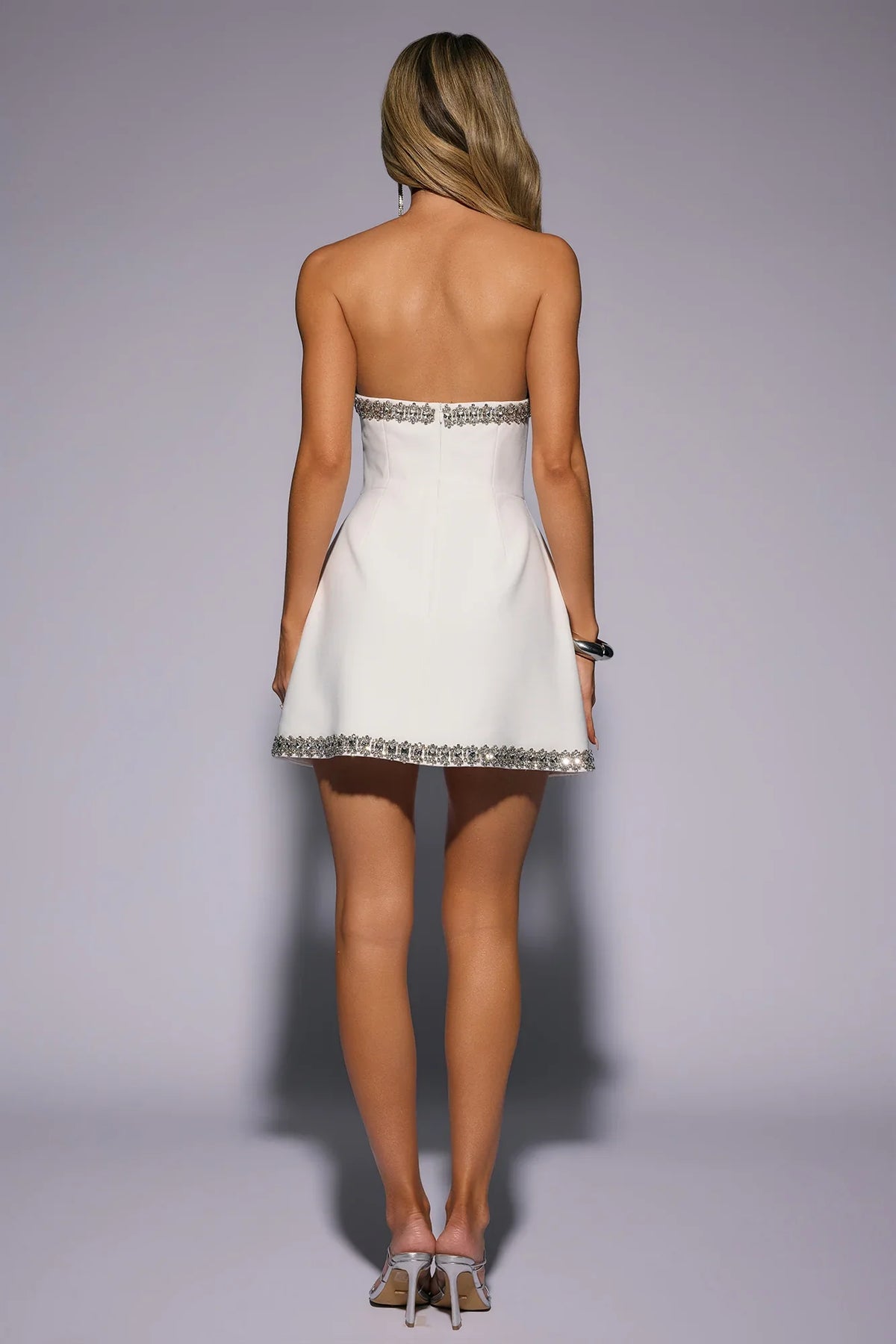 Well Dressed Tonight Embellished Strapless Mini Dress White