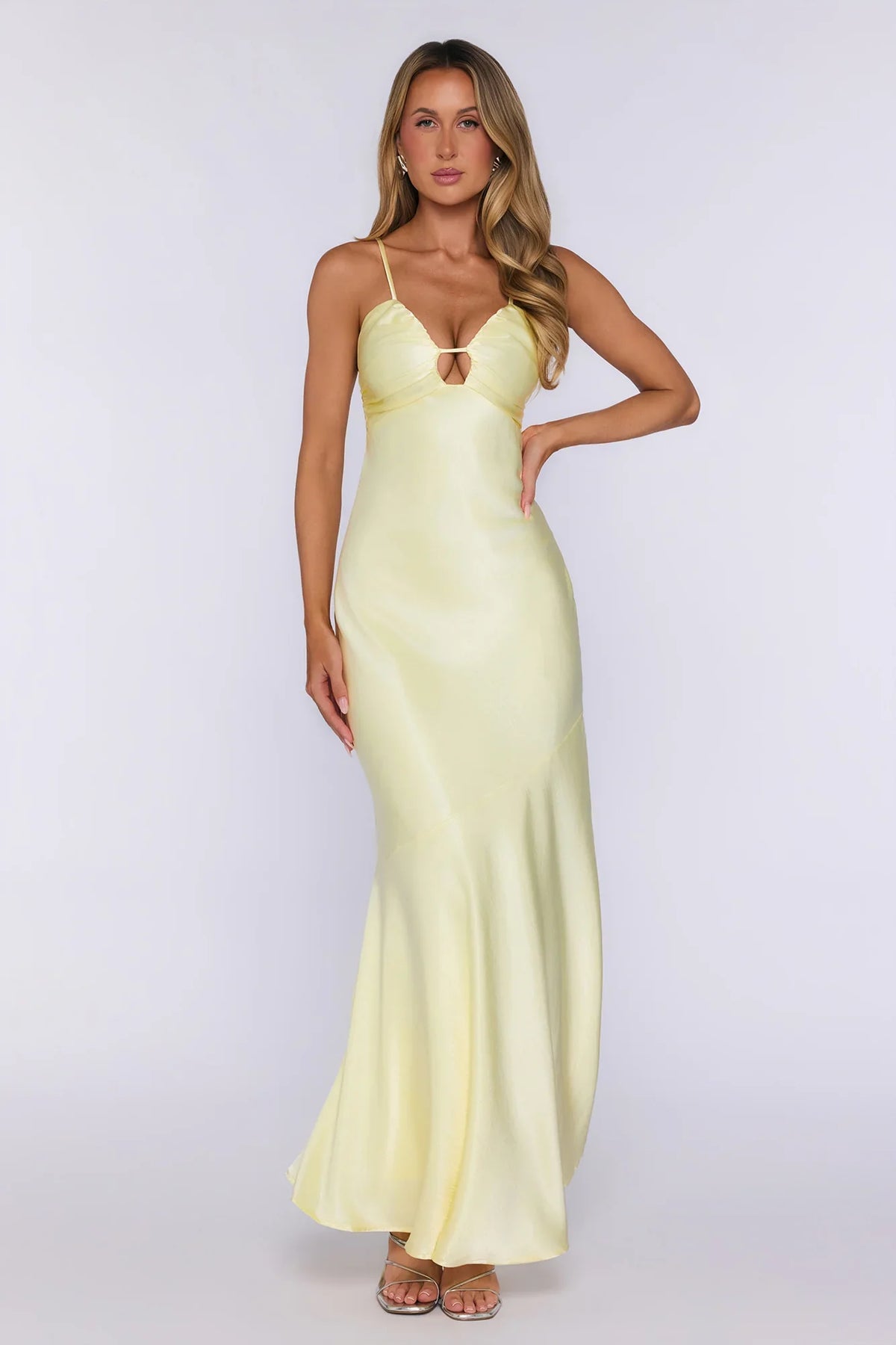 Polished Pretty Satin Cutout Maxi Dress Yellow