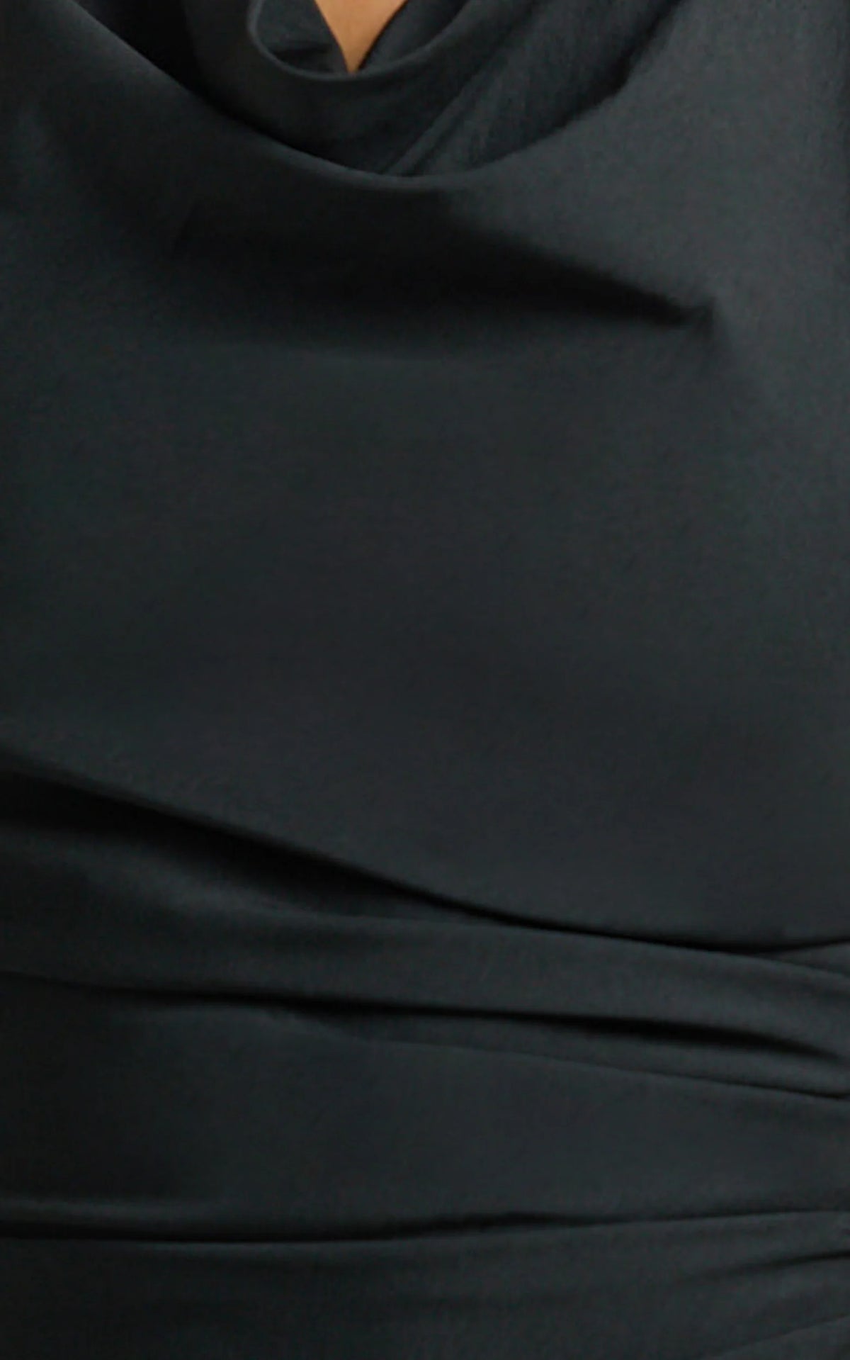 Finn Midi Dress - Folded Cowl Halter With Front Leg Split in Black
