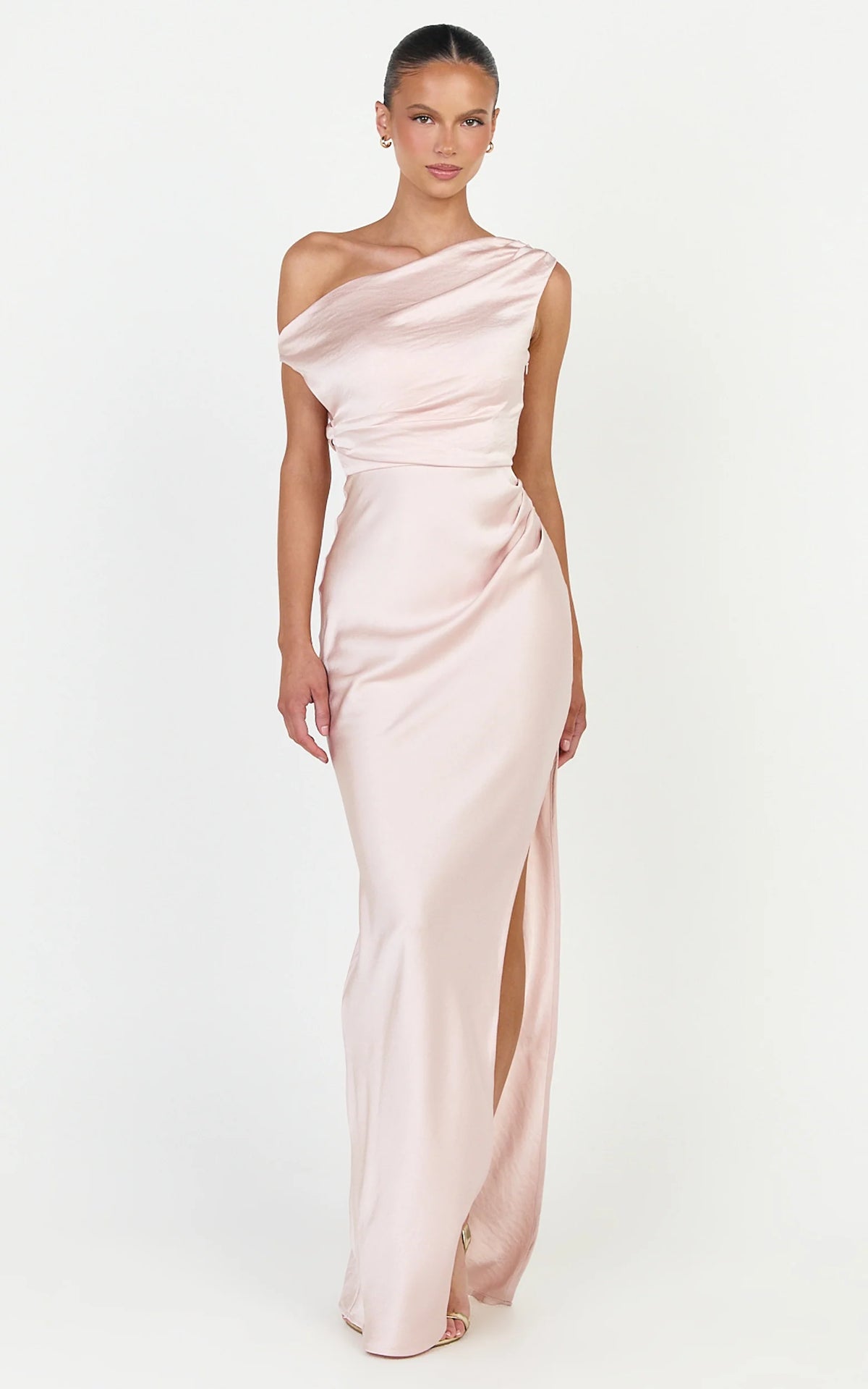 Laurie Maxi Dress - One Shoulder Ruched Dress in Pink