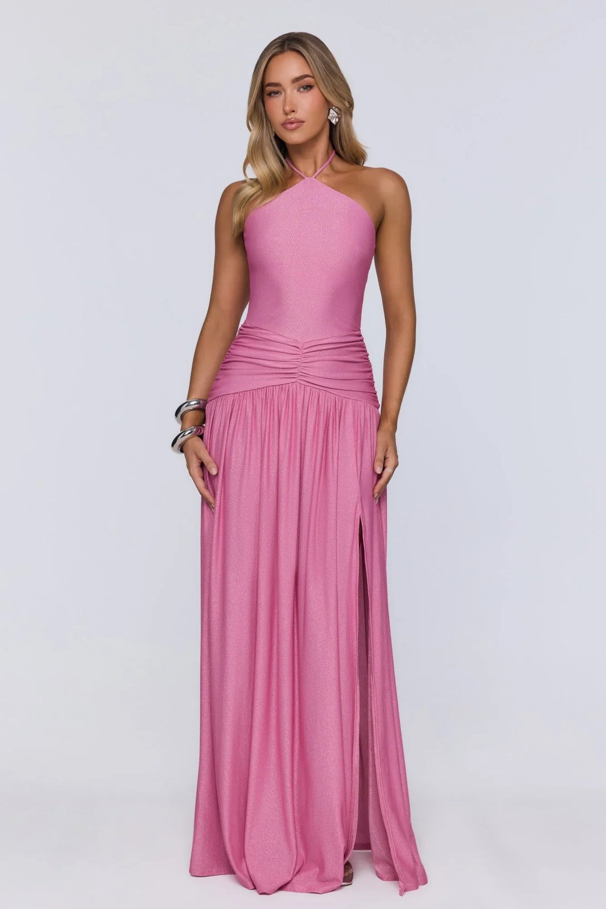 Spark Of Sophistication Halter Maxi Dress Pink