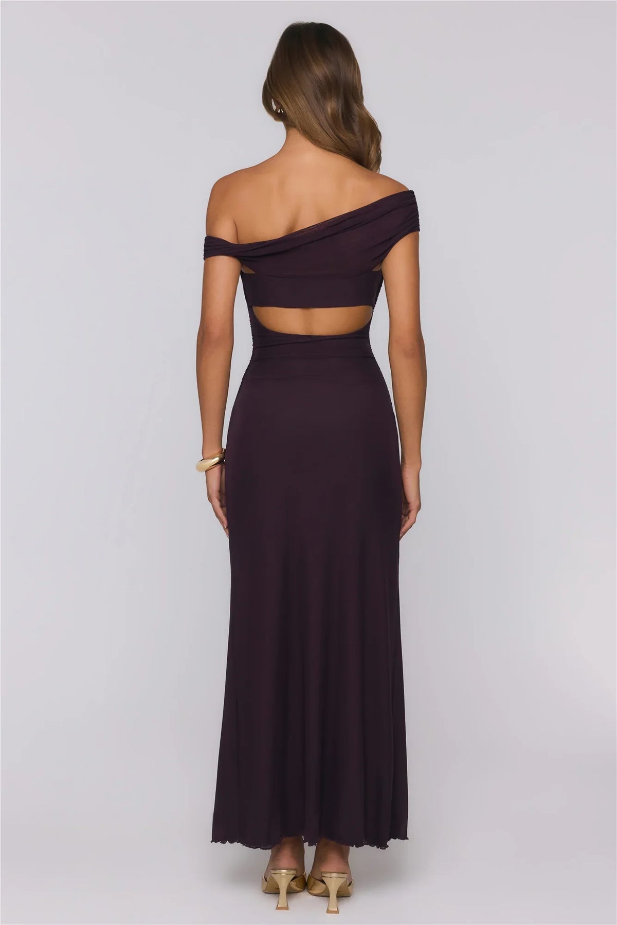 Yacht Club Dreams Mesh Off Shoulder Maxi Dress Deep Plum