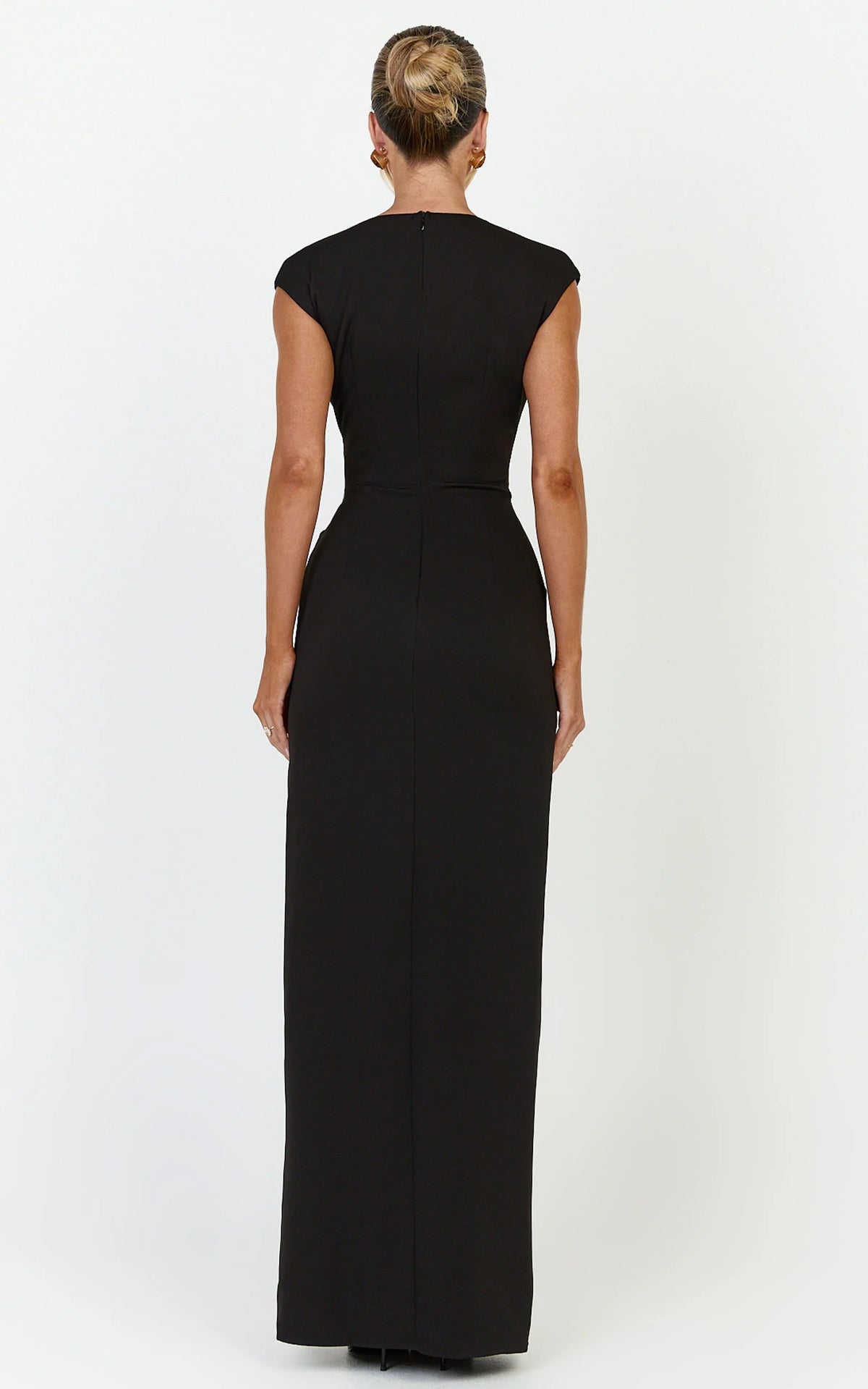 Lilo Maxi Dress - V Neck Cap Sleeve Dress in Black