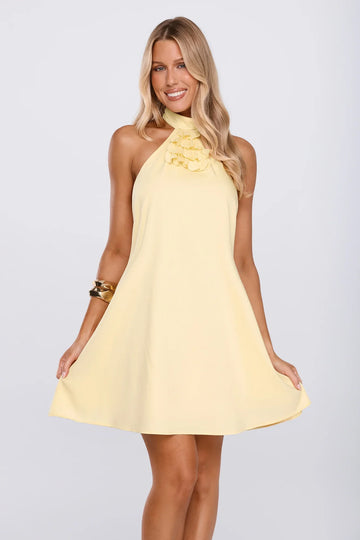 Need This Edit Halter Mini Dress Yellow