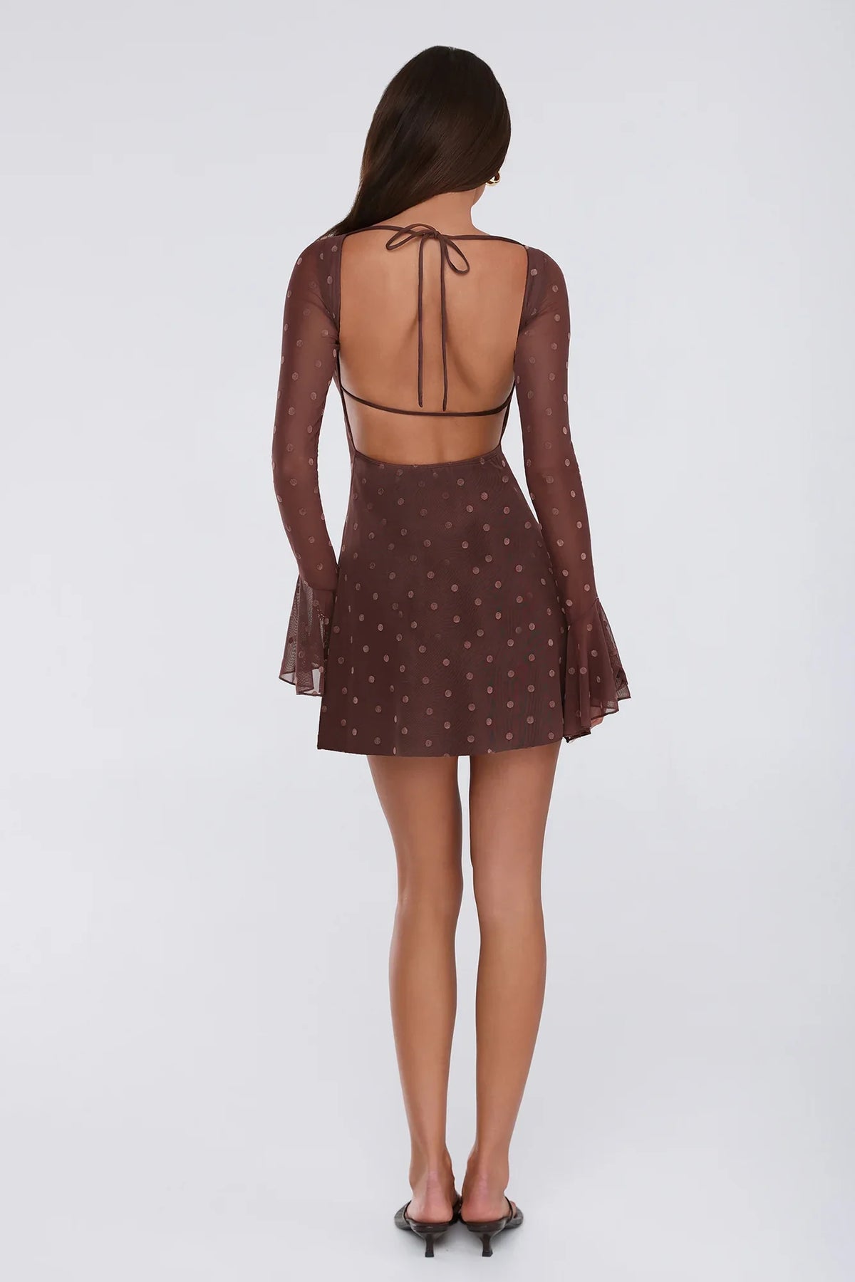 Sunset Season Long Sleeve Polka Dot Mini Dress Brown
